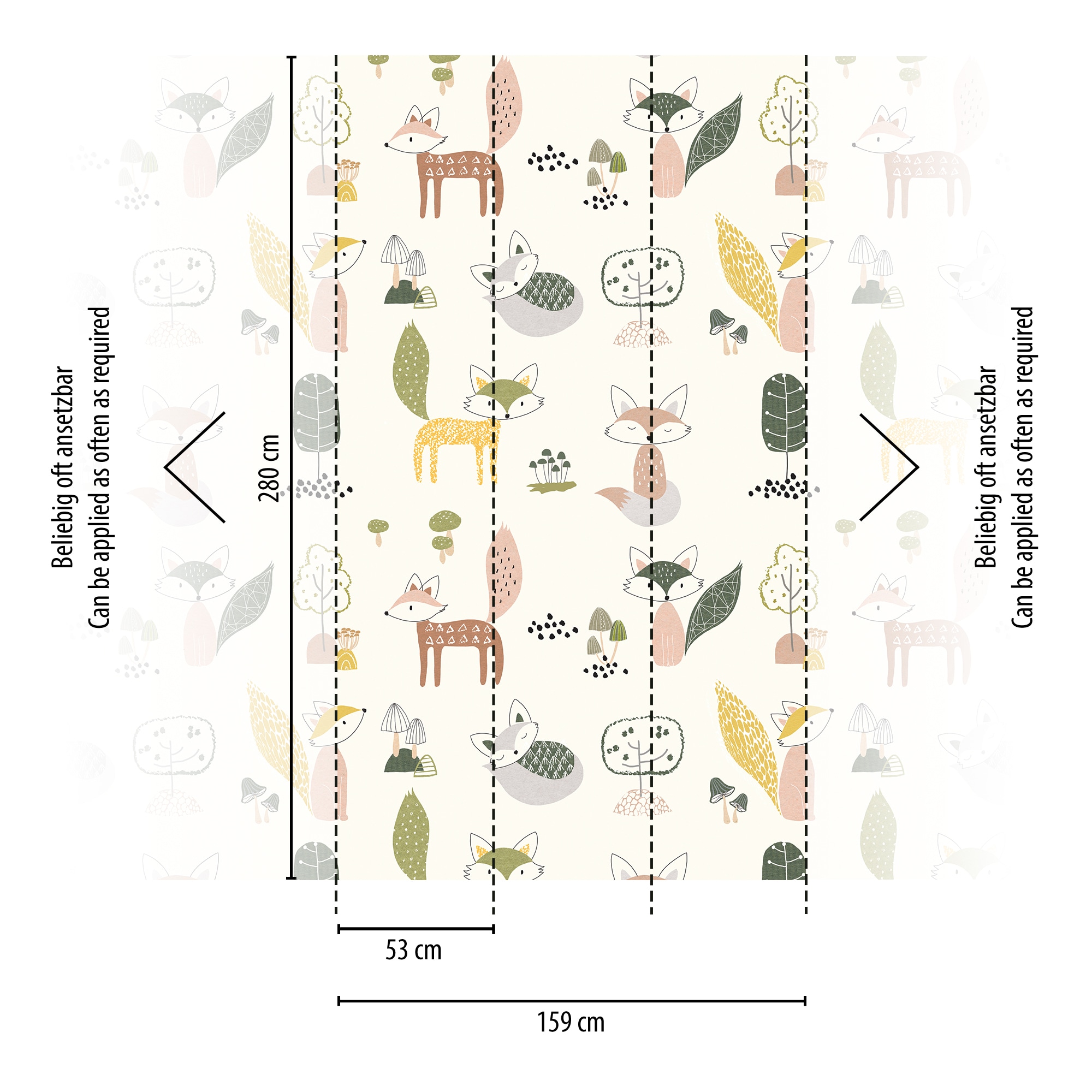 living walls Fototapete »Bunte Kinderzimmertapete mit Waldtieren«, matt-gemustert-neutral, Waldtapete Fototapete Tapeten Kinderzimmer Schlafzimmer Design Optik