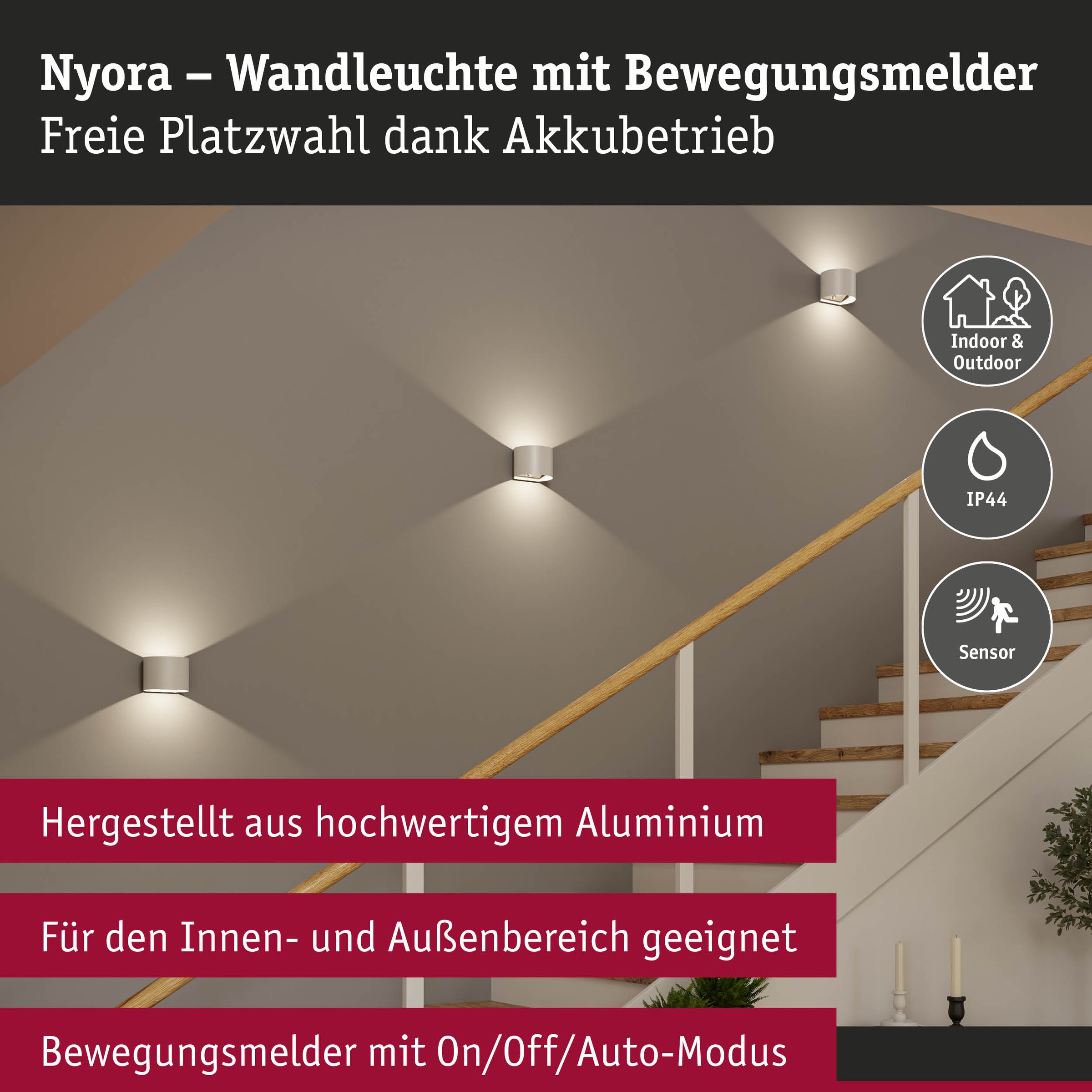 Paulmann LED Wandleuchte »Nyora IP44 2W« LED-Modul 2 Stk. Dämmerungsgesteuerter Bewegungsmelder (HF)v