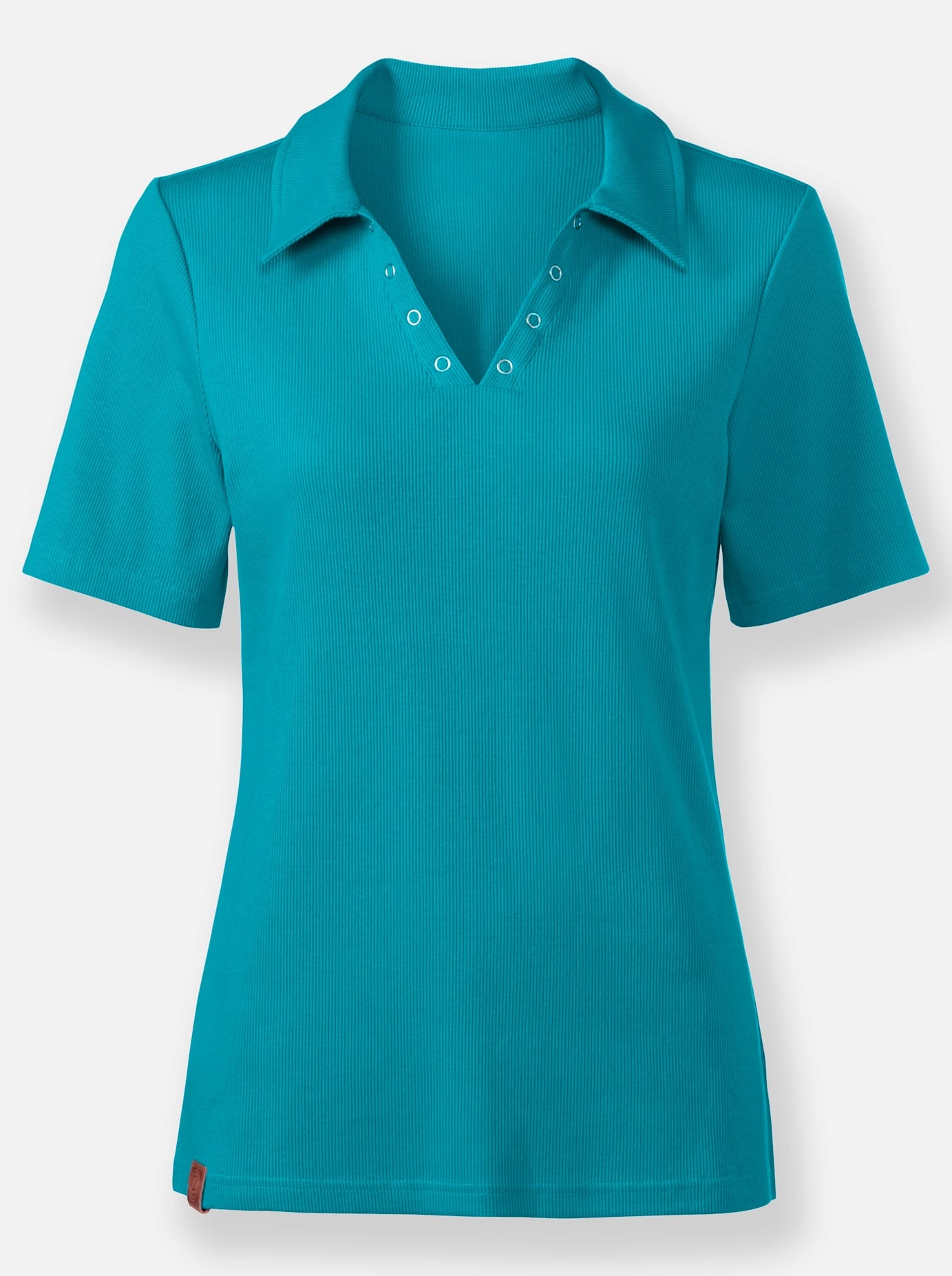 Poloshirt CASUAL LOOKS "Poloshirt", Damen, Gr. 52, blau (türkis), 95% Baumwolle, 5% Elasthan, unifarben, V-Ausschnitt, Shirts 2