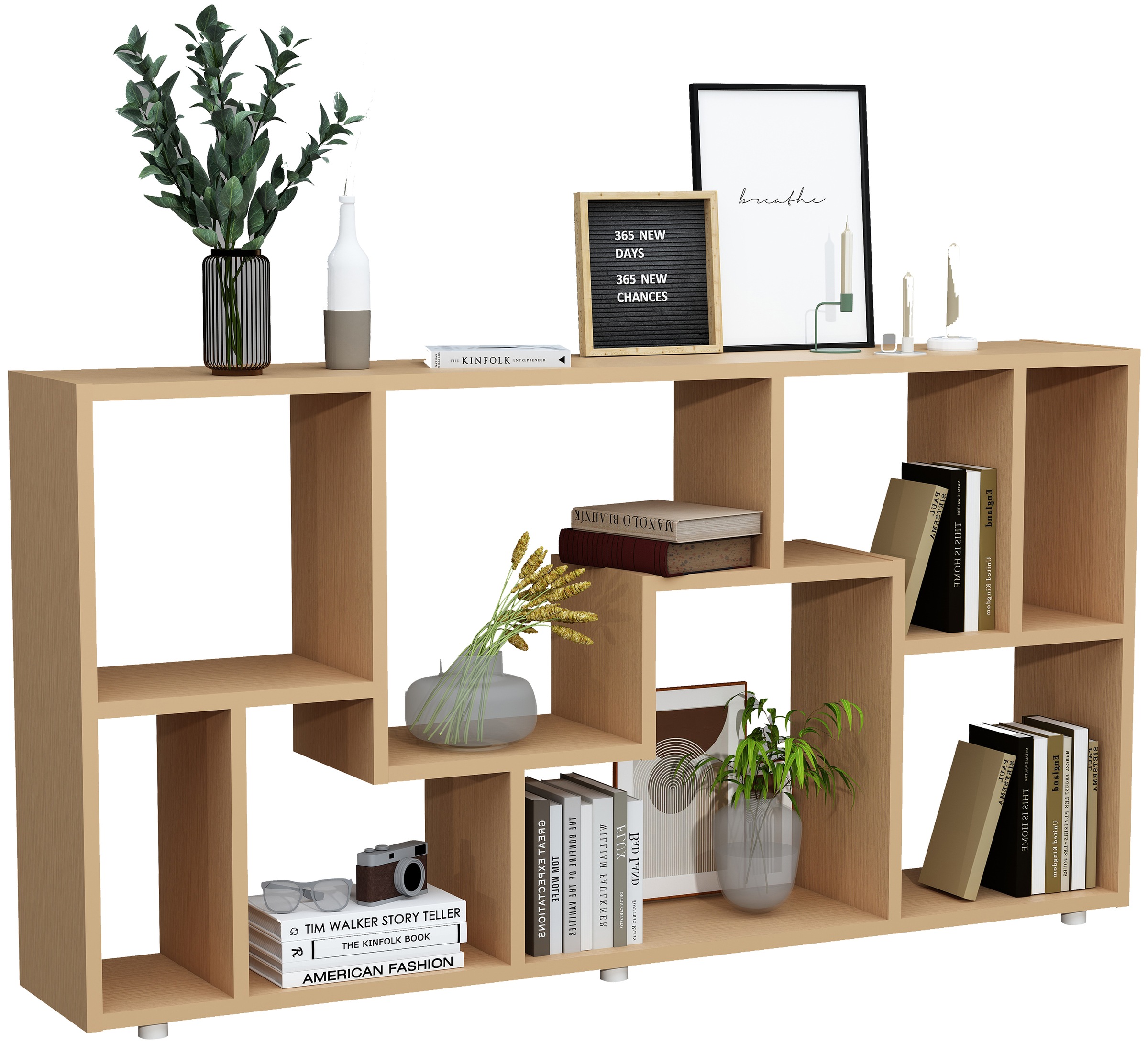 Standregal VCM, B:116cm T:20cmbuche, Wohnzimmer, Regale, "Holz Stand Regal Raumteiler Bücherregal Lanisa L"