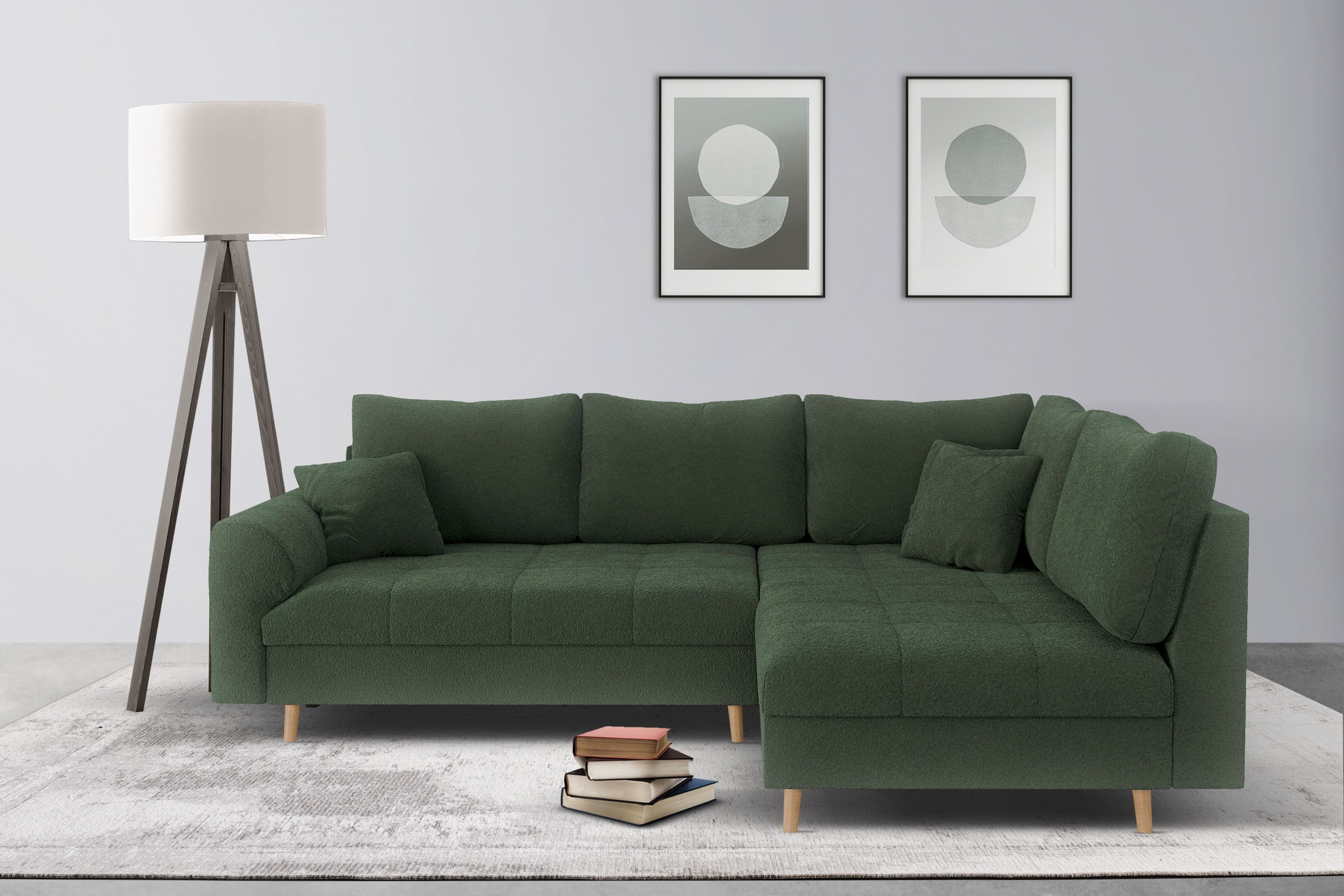 Home affaire Ecksofa »CHARRE L-Form mit Ottomane, Maße B/T/H: 231/161/81 cm«, feine Steppung, lose Rücken- und Zierkissen, auch in Cord und Bouclé