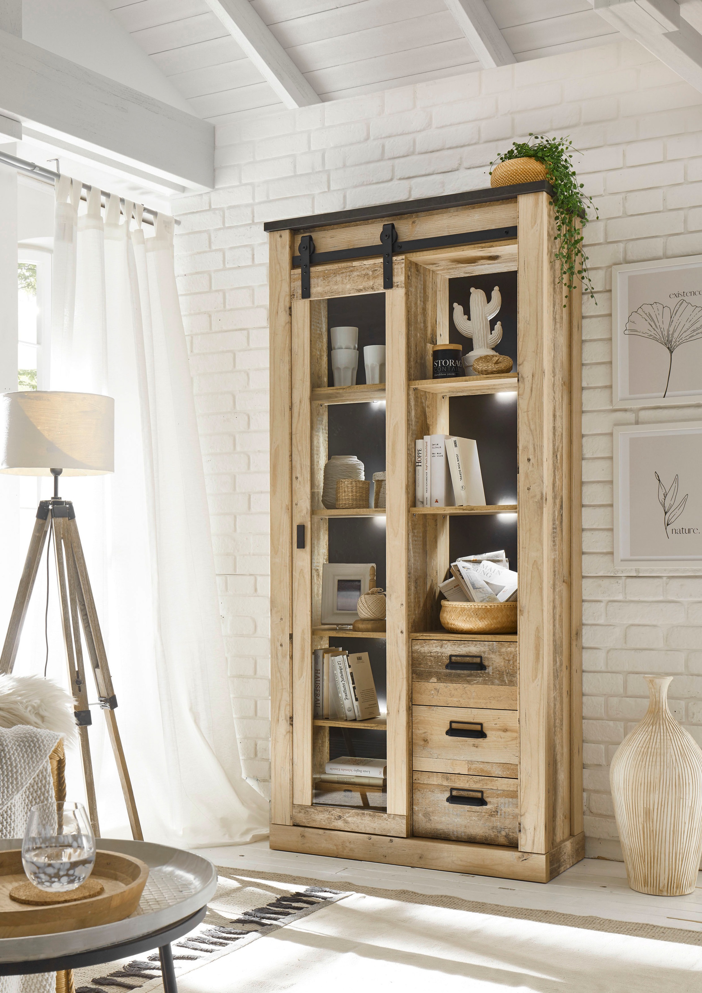 Home affaire Vitrine "Sherwood, Hochschrank im Industrial-Style, moderne Gl günstig online kaufen