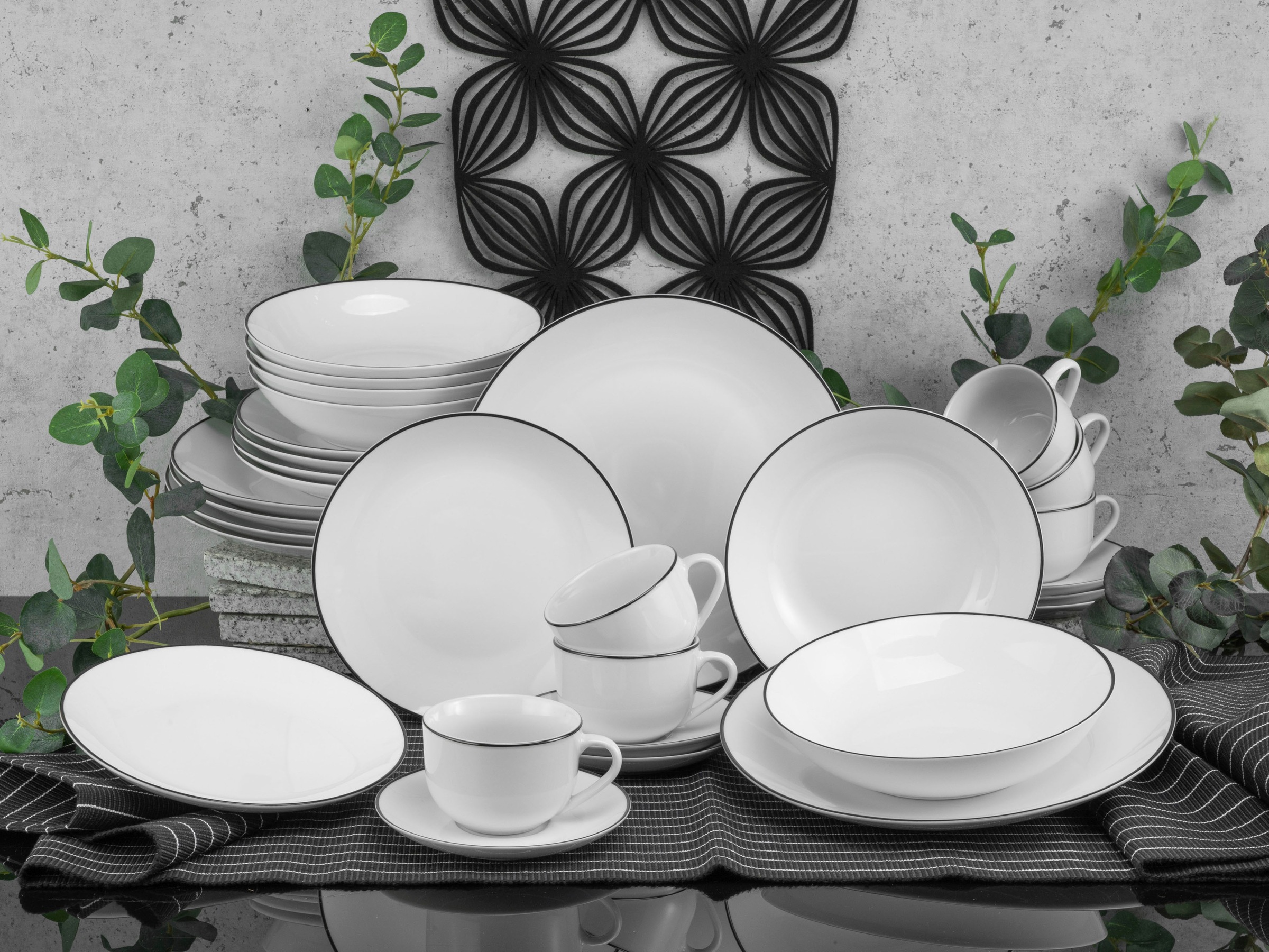 CreaTable Kombiservice »Luna Black Line«, BAUR 30 (Set, | tlg.), handgemaltes Liniendekor