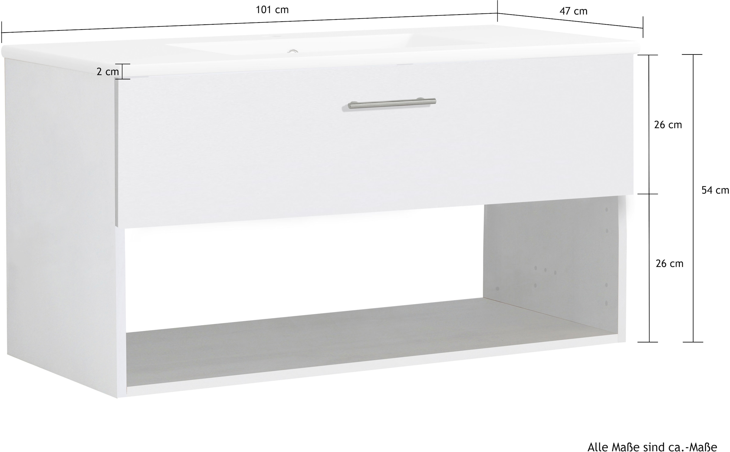 welltime Waschtisch »Trento Light, 60cm, 80cm, 100cm, Keramik-Auflagebecken«, 1 Auzug und 1 offenes Fach