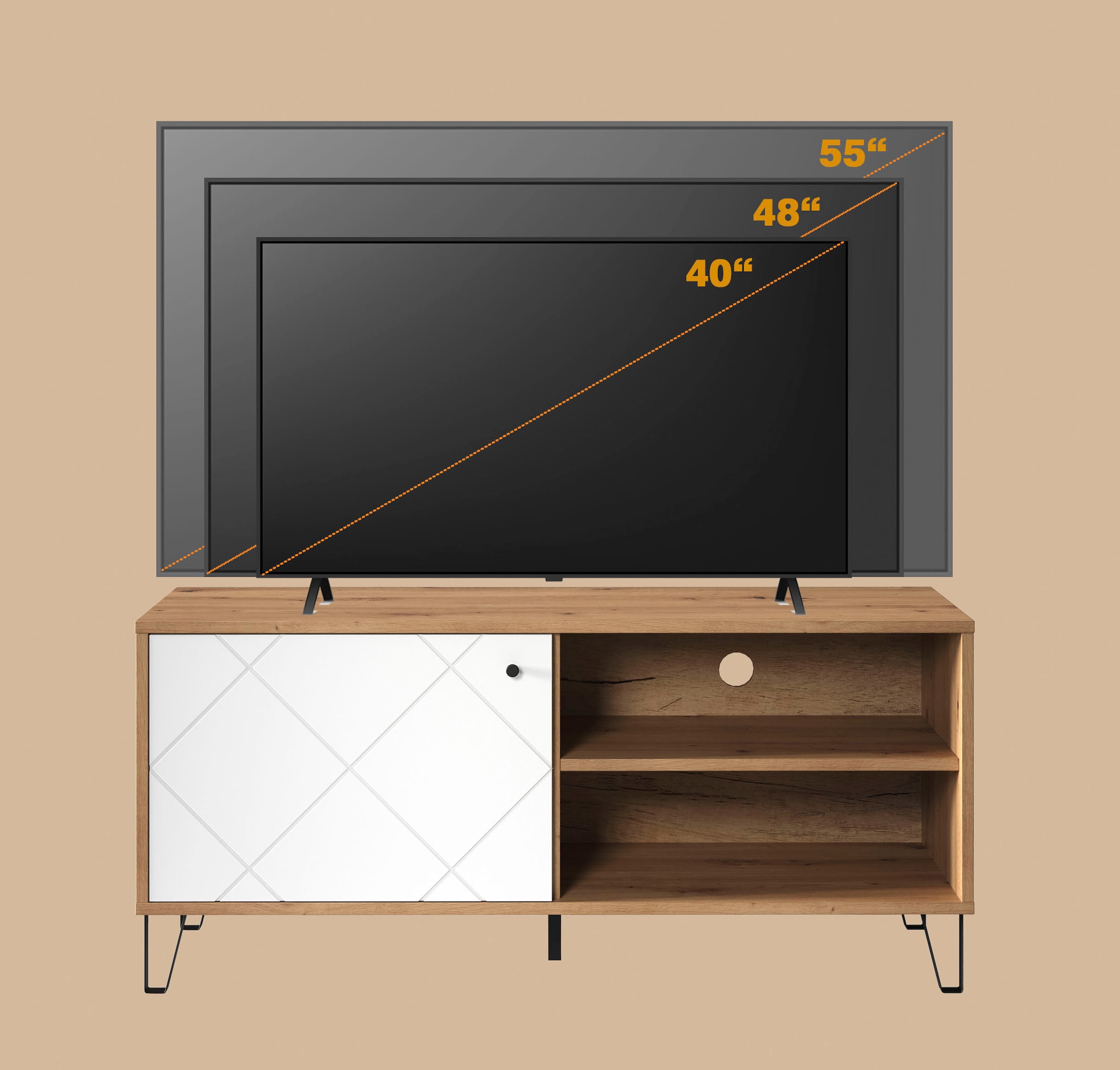 Places of Style Lowboard »Tarragona TV-Kommode«, TV-Unterteil mit 1 Tür & 2 Fächern - (B/T/H) 123/40/56 cm