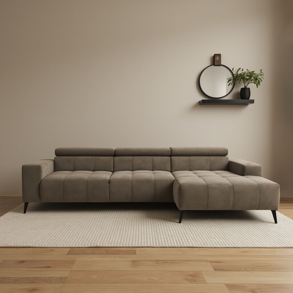 DOMO collection Ecksofa "Trento L-Form, mit Kufenfuß oder Einzelfuß" whlw. verstellbare Kopfteile, passend für gängige Saugroboter