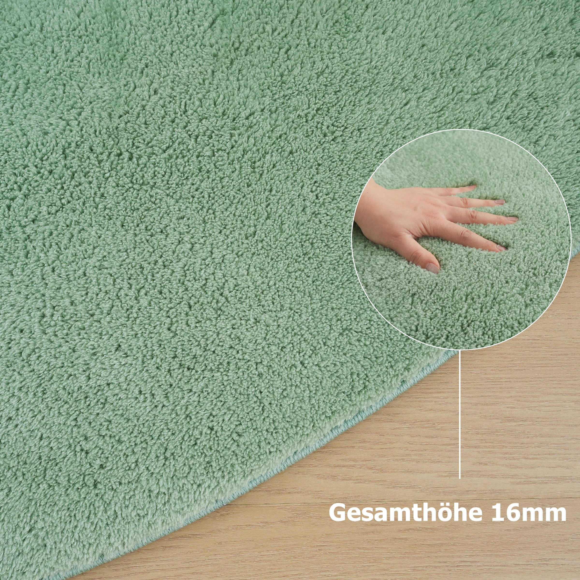 my home Teppich »Cali Bean«, U-förmig, 16 mm Höhe, besondere Form, Uni, weich, waschbar, Wohnzimmer, Schlafzimmer