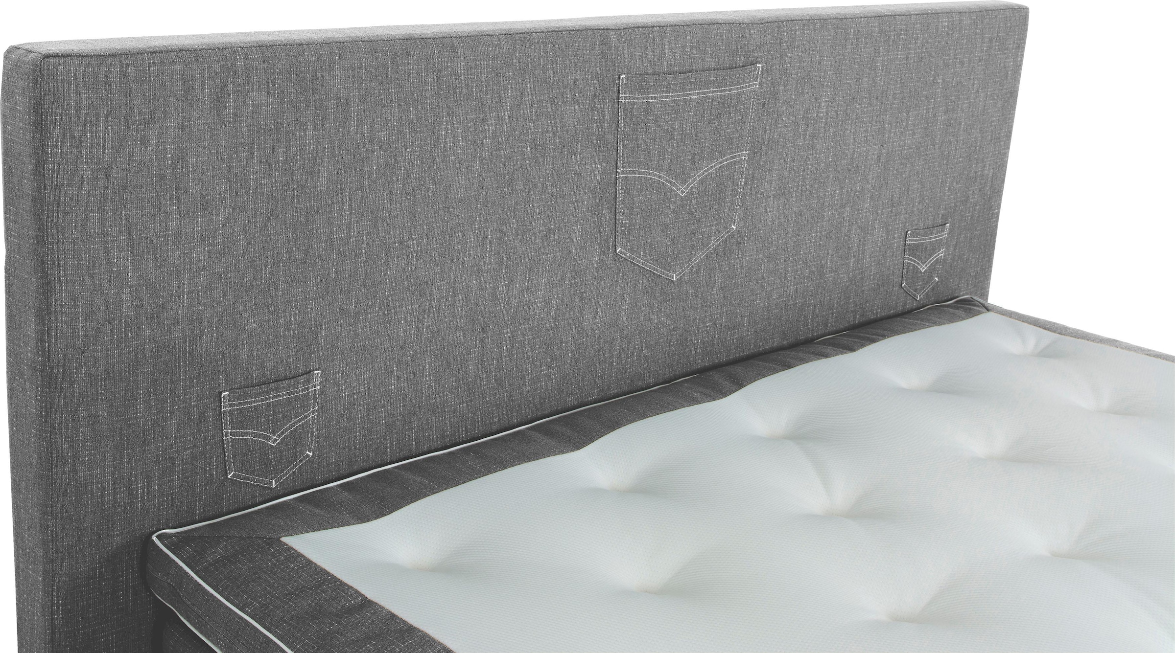 INOSIGN Boxspringbett »Zahara«, inkl. Topper, besonderes Highlight: aufgenähten Jeanstaschen - Optik