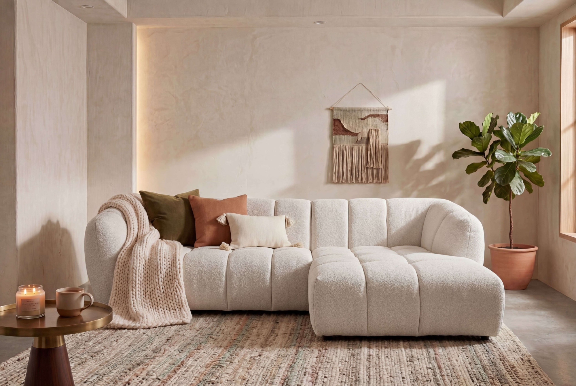 OTTO home Ecksofa "Gerron, Struktur-Chenille-Stoff mit Mélange-Effekt" Breite 271 cm, L-Form, vertikale Steppung, organische Rundungen