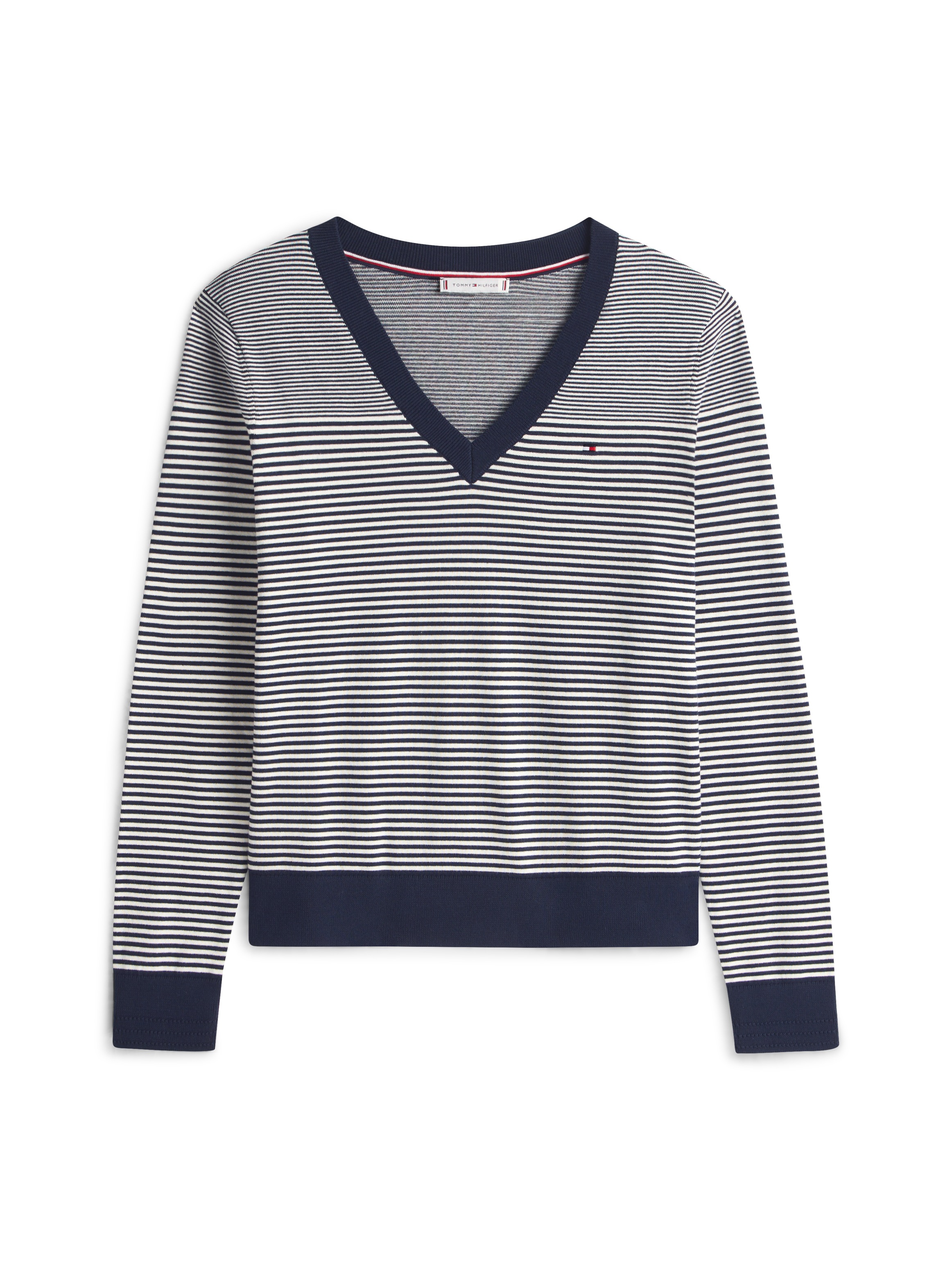 Tommy Hilfiger V-Ausschnitt-Pullover »CO JERSEY STITCH V-NK SWEATER mit V-Ausschnitt und Ripp«, unifarben, casual, regular fit, Baumwollmix, V-Ausschnitt
