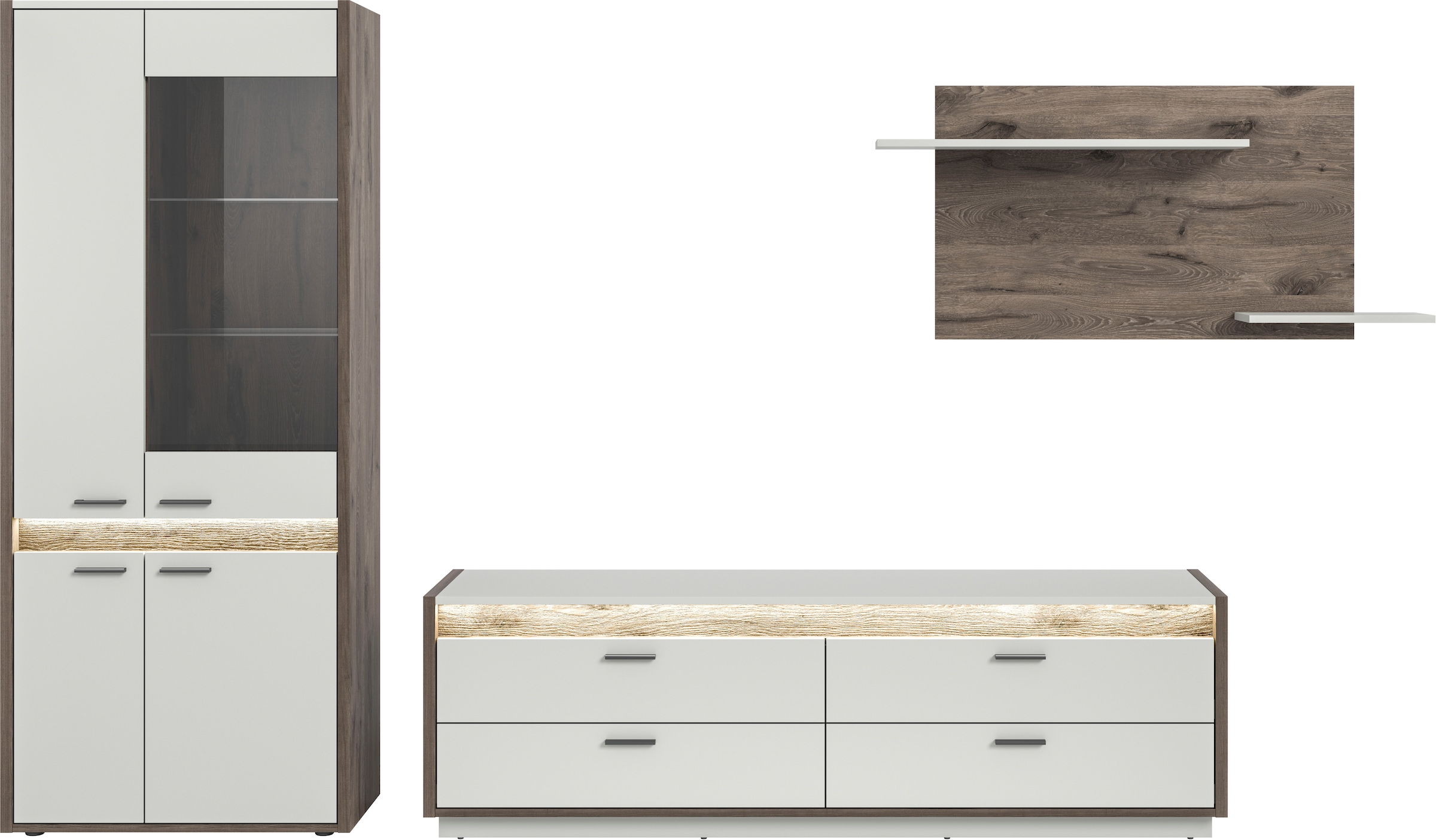 INOSIGN Wohnwand »Treviso, Breite 299 cm, bestehend aus: 1x Vitrine, 1x Lowboard und«, (3 St.), 1x Wandboard, Kombination, Wohnkombination, Mediawand, TV-Wand