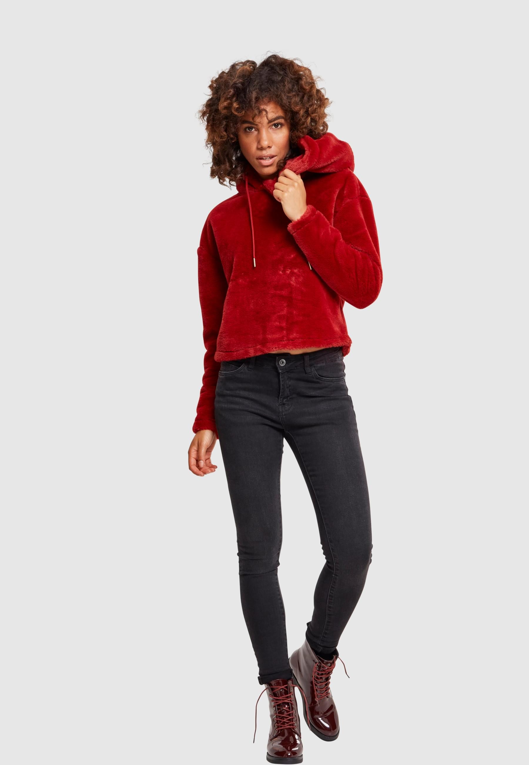 URBAN CLASSICS Rundhalspullover »Urban Classics Damen Ladies Oversize Short Teddy Hoody«, (1 tlg.)