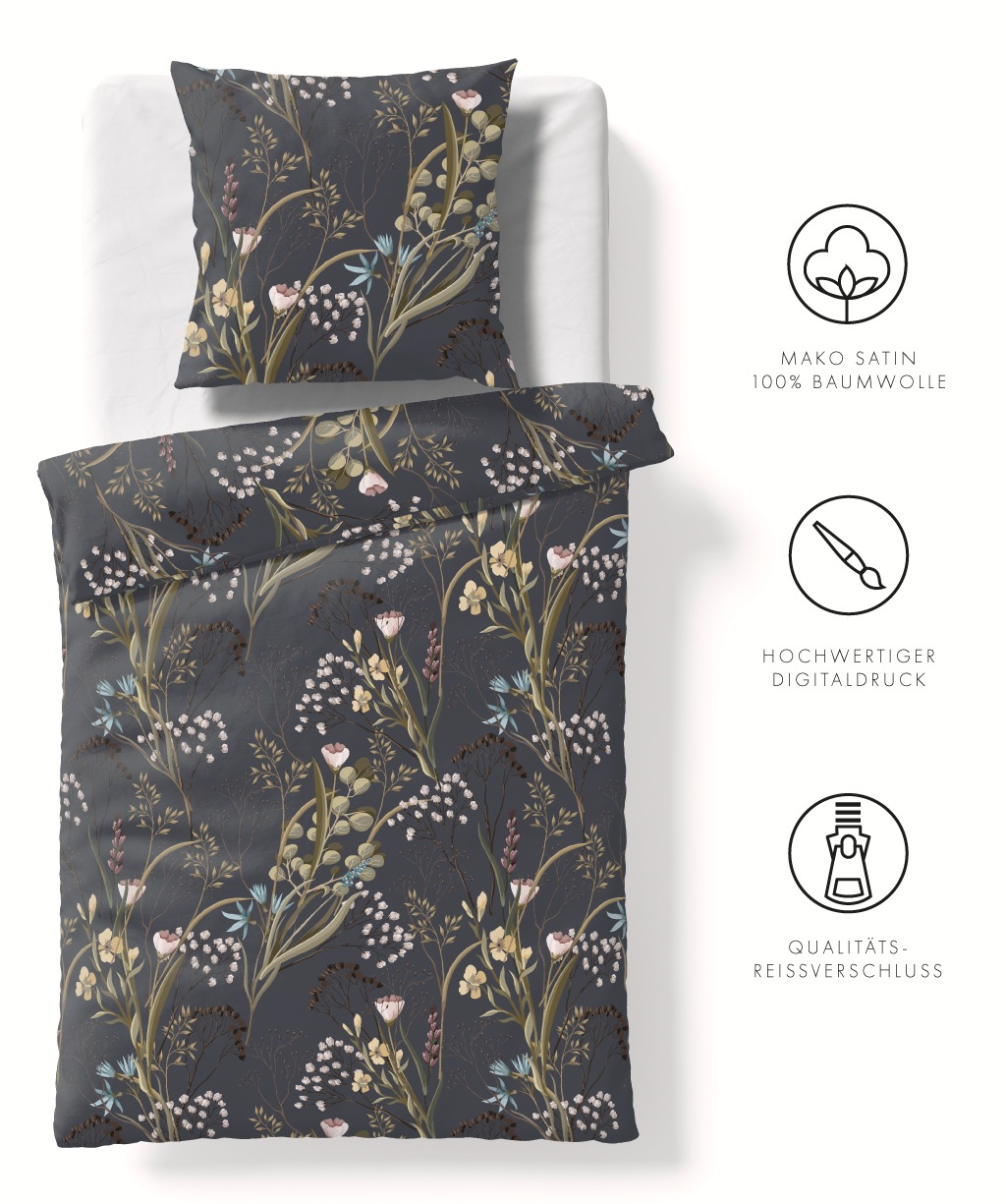 Thumbnail - fleuresse Bettwäsche "Bed Art S" 3 Stk. tlg. Mako Satin 100% Baumwolle mit Reißverschluss