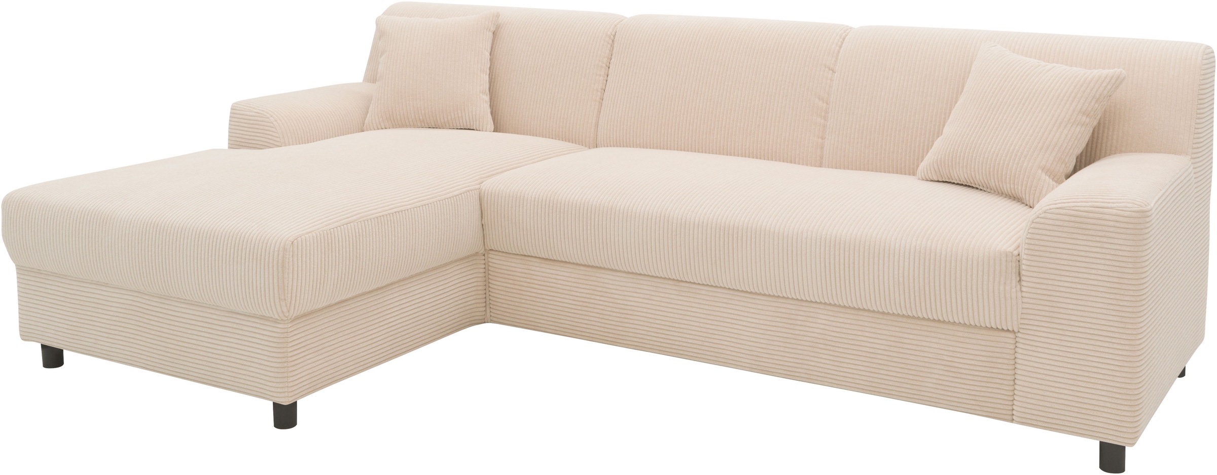 DOMO collection Ecksofa »Turah 2, L-Form, Cord oder Luxus-Microfaser, komfortabler Federkern«, B/T/H: 241/146/79 cm, incl. Zierkissen, wahlweise mit Bettfunktion