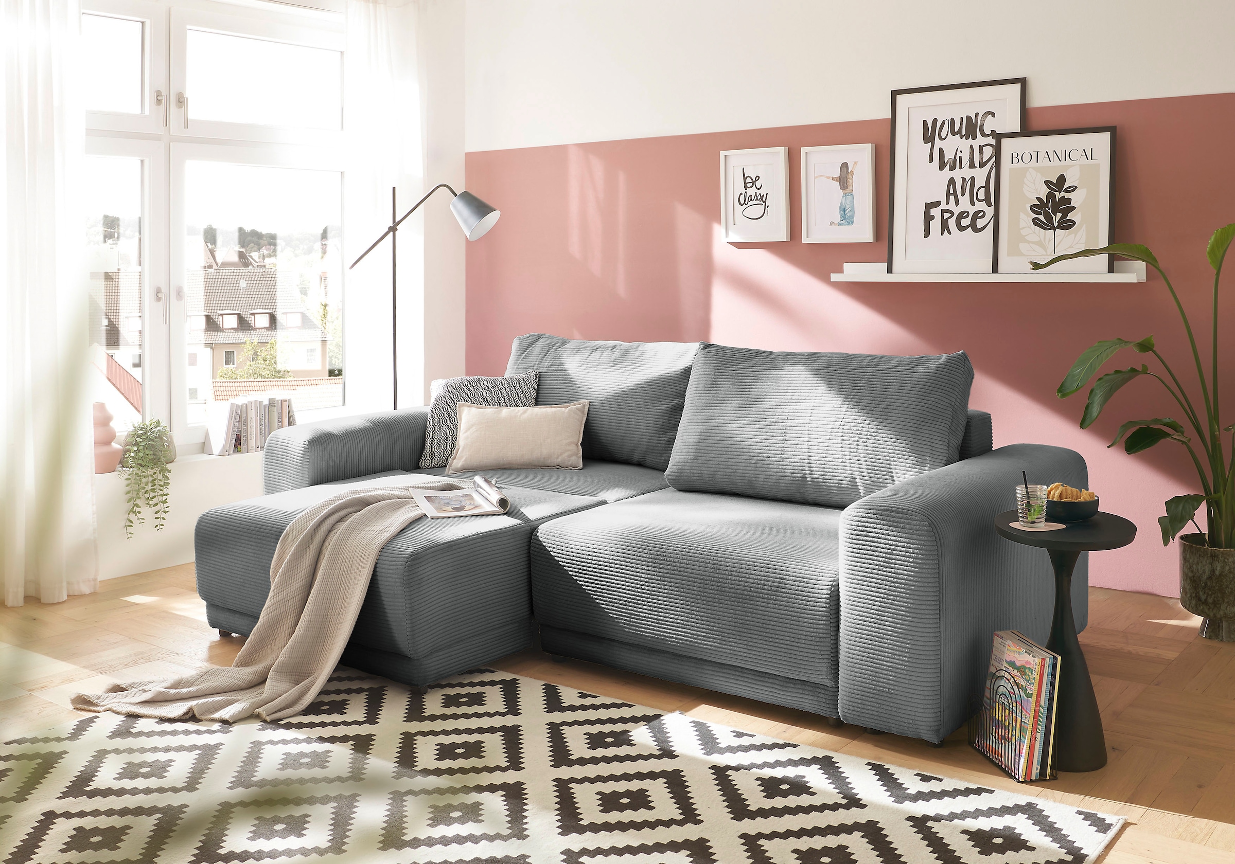 OTTO home Schlafsofa "PHEELIX Cord, mit 3 Funktionen" wandelbar zum Ecksofa, Schlafsofa oder Relaxsofa