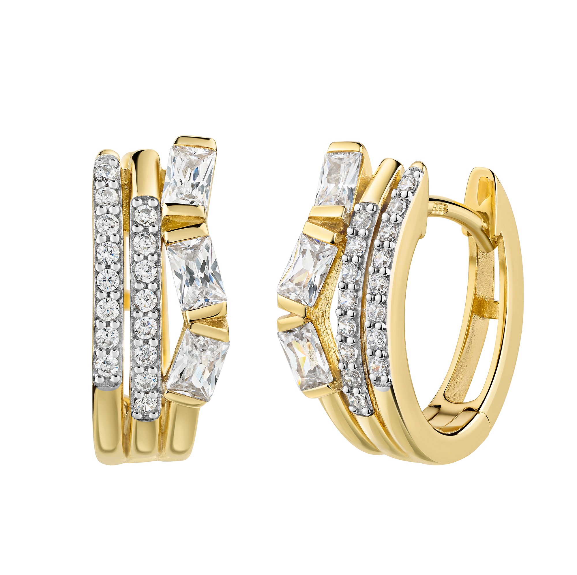 Paar Creolen FIRETTI "Schmuck Geschenk Gold 333 Ohrschmuck Ohrringe mehrreihige Optik", gelbgoldfarben, weißgoldfarben, kristallweiß, kristallweiß, Ohrringe, Damen, Gelbgold 333, mit Zirkonia (synth.)