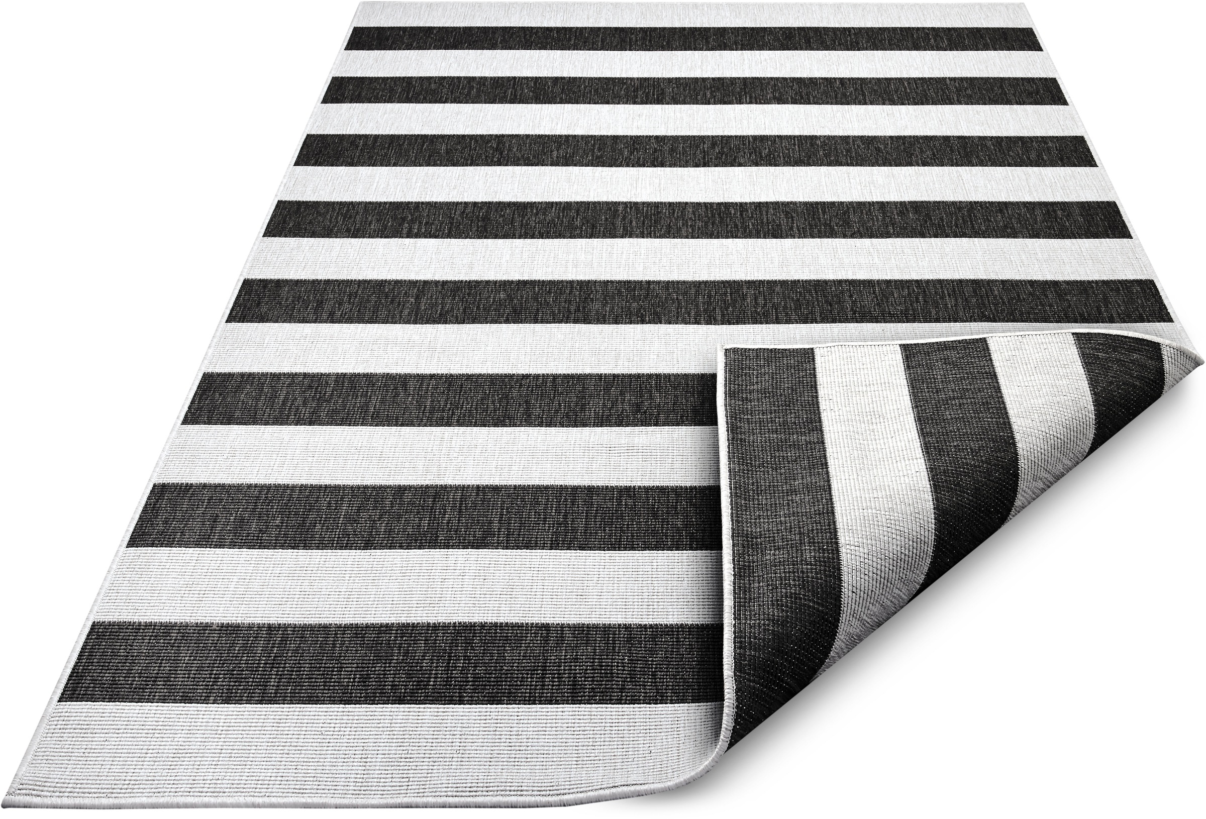 Teppich OTTO HOME "Alan Wendeteppich", schwarz-weiß (schwarz, weiß), B:240cm H:5mm L:340cm, Kunstfaser, Teppiche, Teppich, beidseitig nutzbar, Streifen, Scandi, wetterfest, für In- und Outdoor 3