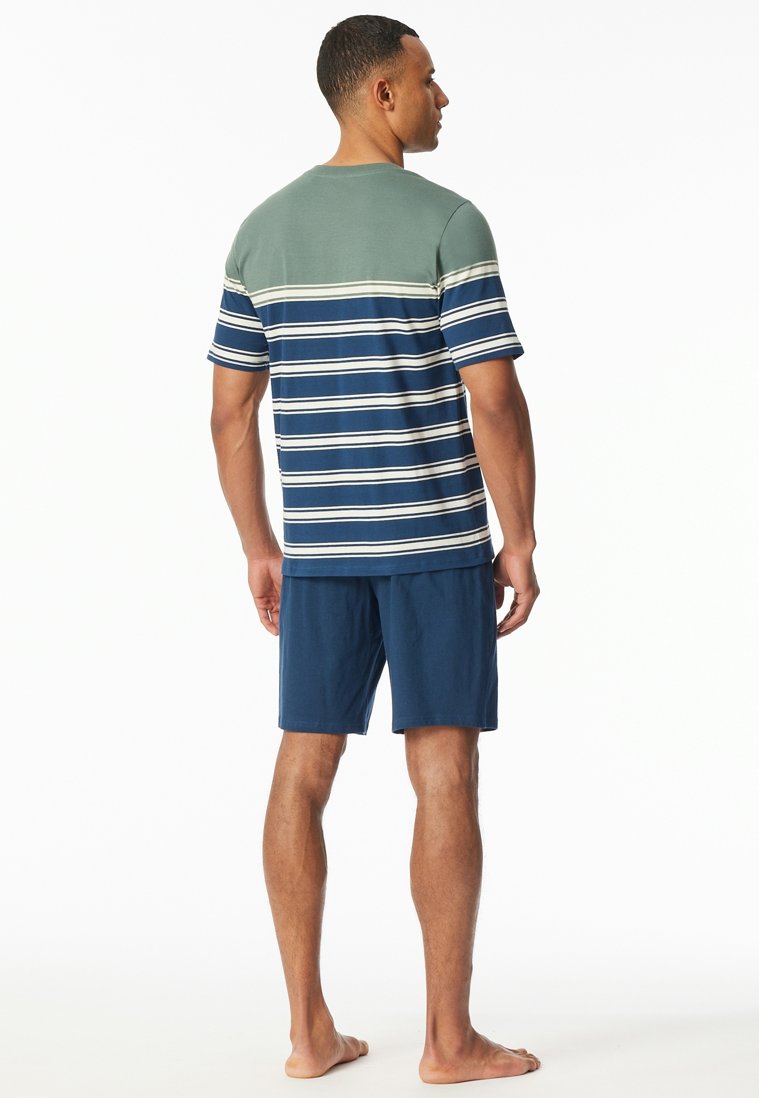 Thumbnail - Schiesser Shorty "Casual Nightwear" 2 Stk. tlg., Shirt mit V-Ausschnitt und platzierten Ringeln