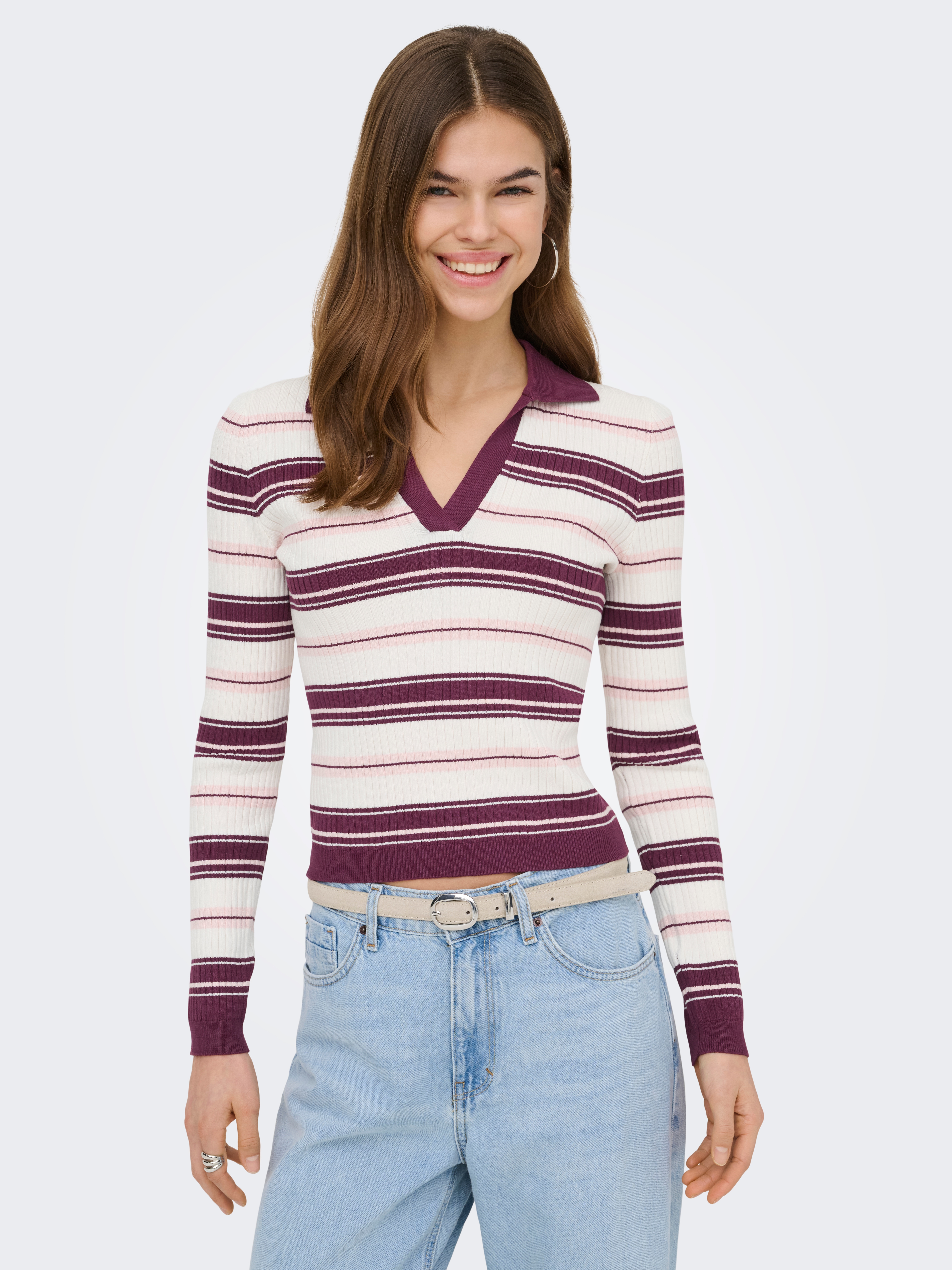ONLY Polokragenpullover "ONLKAYA LIFE LS STRIPE POLO NOOS KNT"