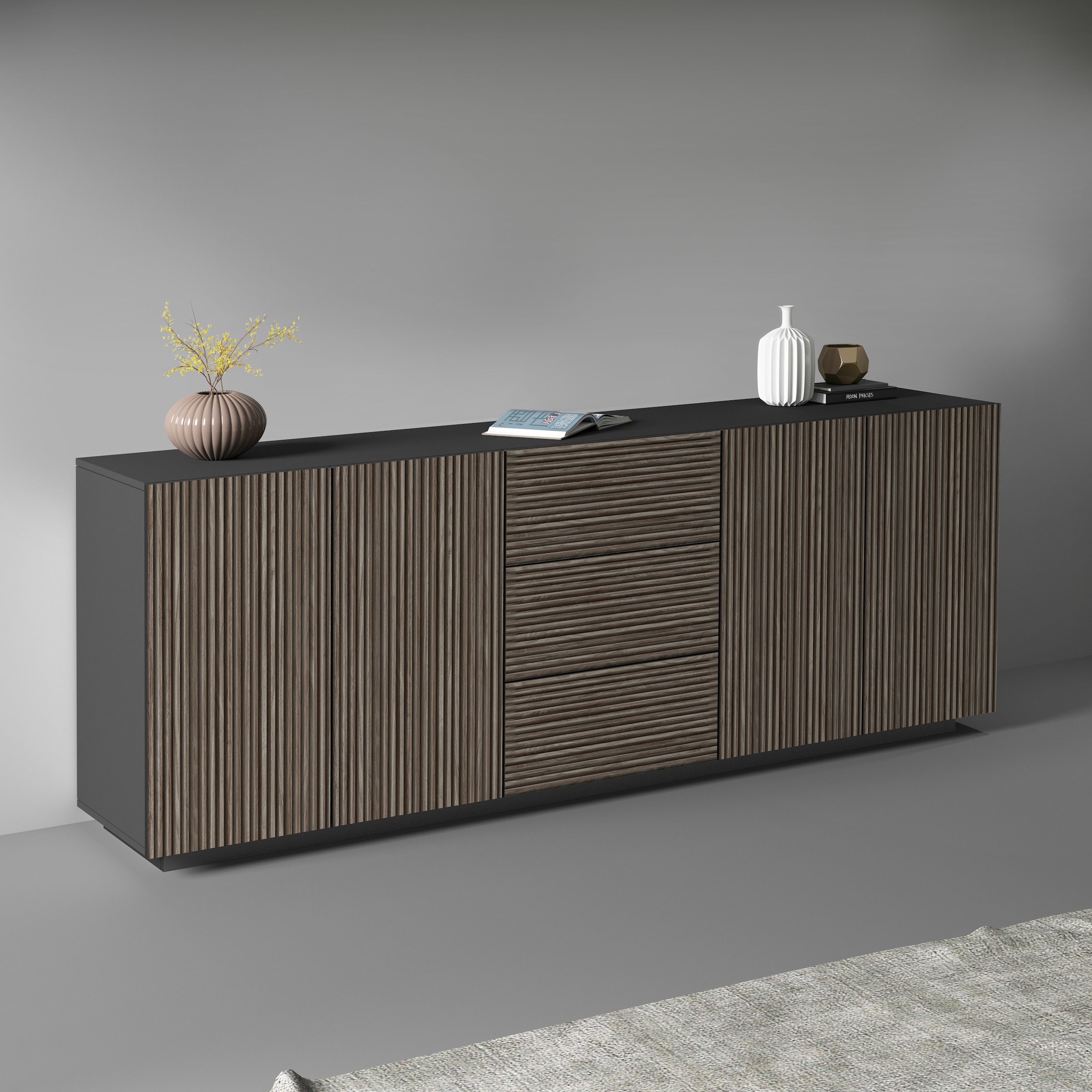 Home affaire Sideboard "Vega Sideboard,Kommode,220 cm" mit 4 Türen und 3 Sc günstig online kaufen