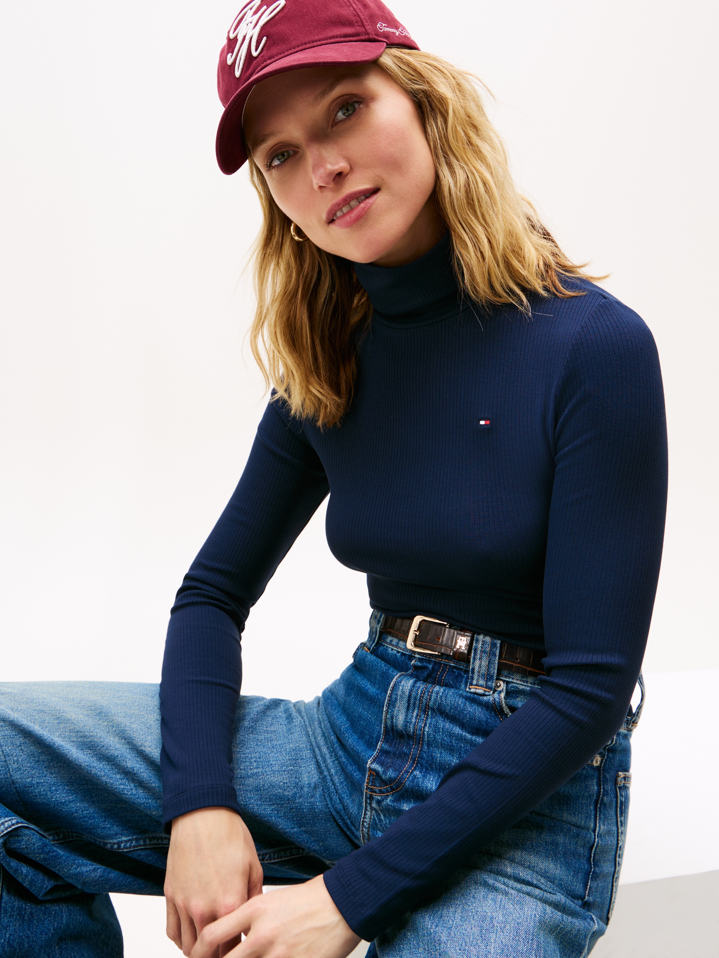 Tommy Hilfiger Langarmshirt "SLIM 5X2 RIB ROLL-NK LS", in gerippter Struktu günstig online kaufen