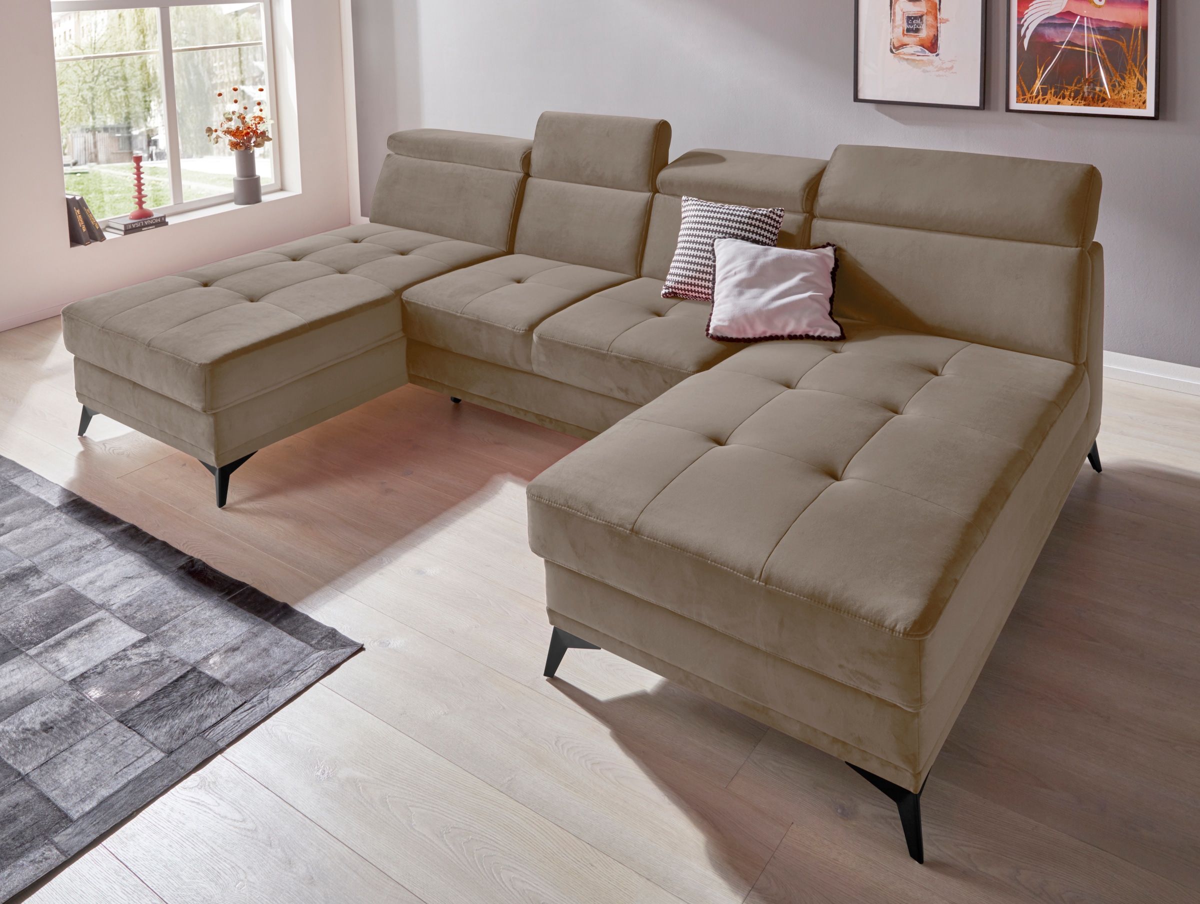 Home affaire Wohnlandschaft "Cardiz U-Form" inkl.Kopfteilverstellung und Fe günstig online kaufen