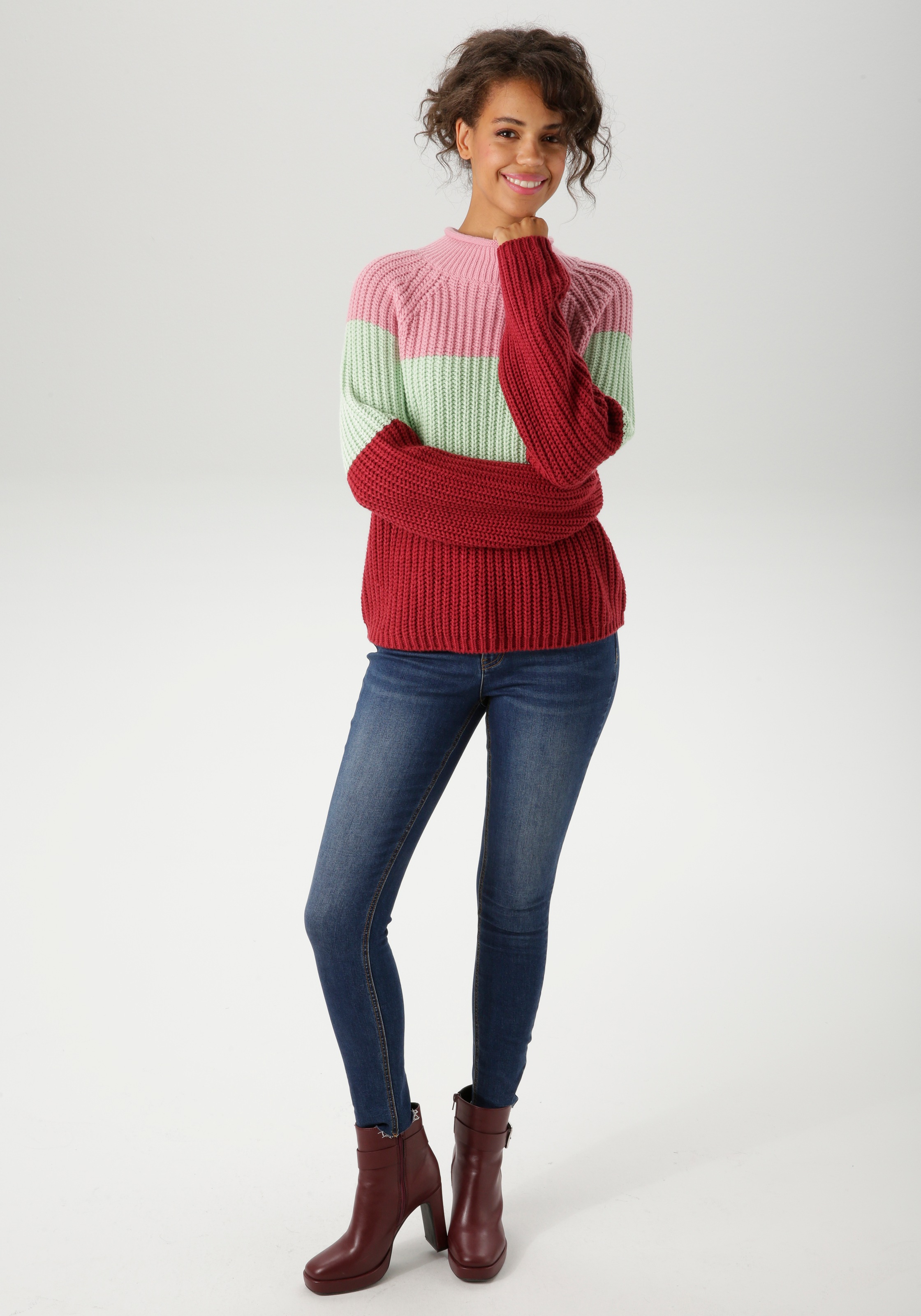Aniston CASUAL Strickpullover, im trendfarbigen Color-Blocking - NEUE KOLLEKTION
