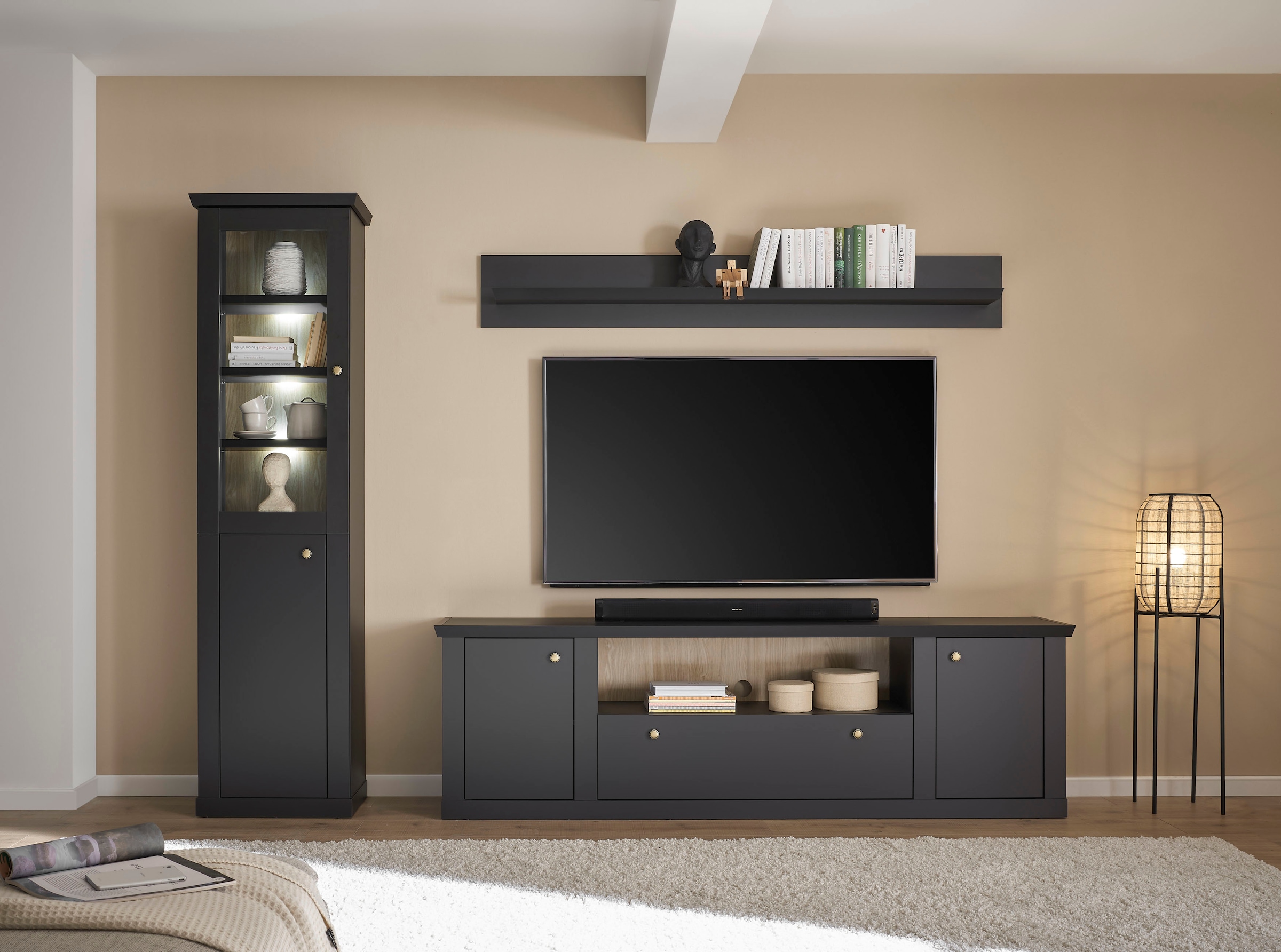 Home affaire Wohnwand »Lincoln, moderne Anbauwand, Komplettset im Landhausstil« Komplett-Set, 3 Stk. tlg.