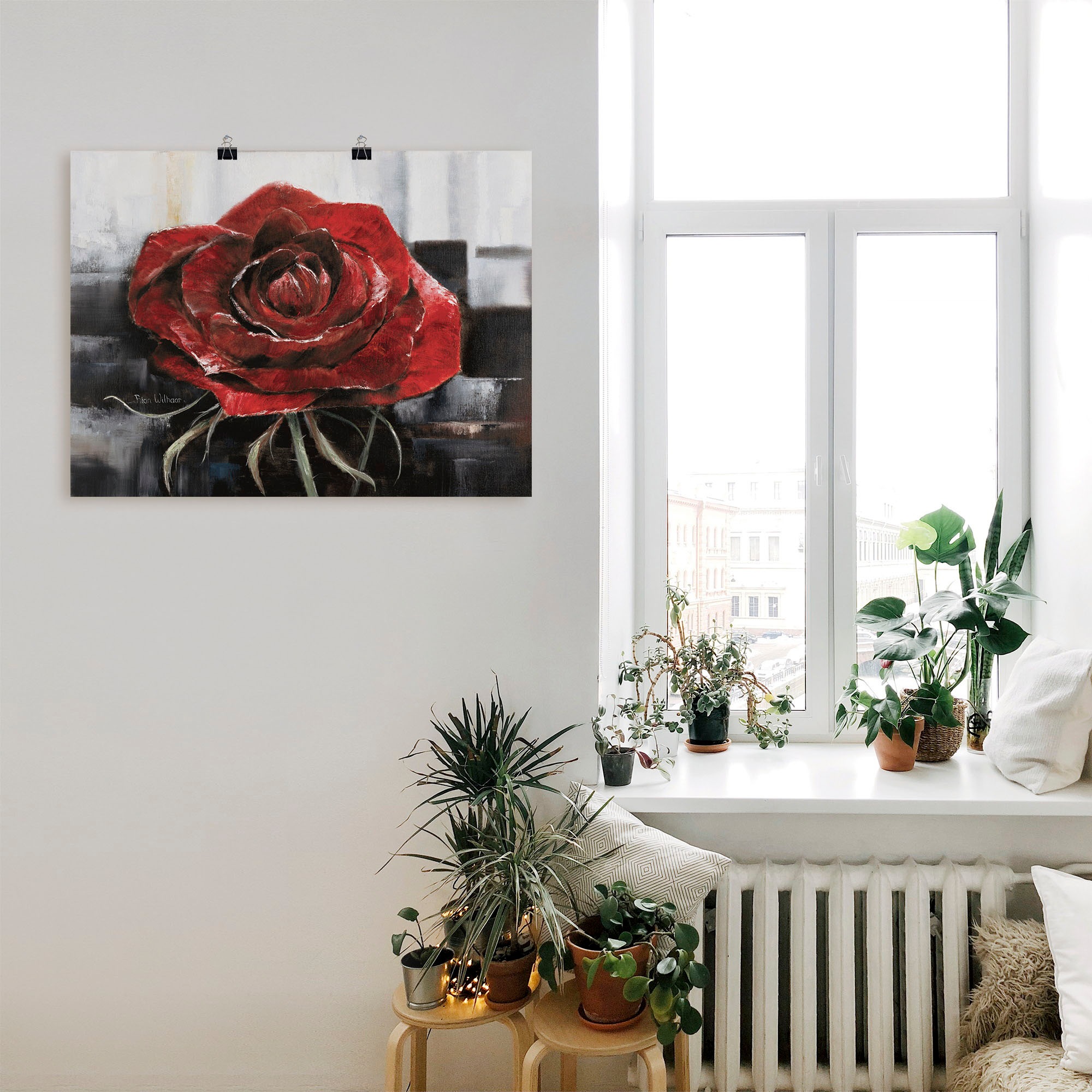 Artland Wandbild "Blühende rote Rose", Blumen, (1 St.), als Leinwandbild, P günstig online kaufen