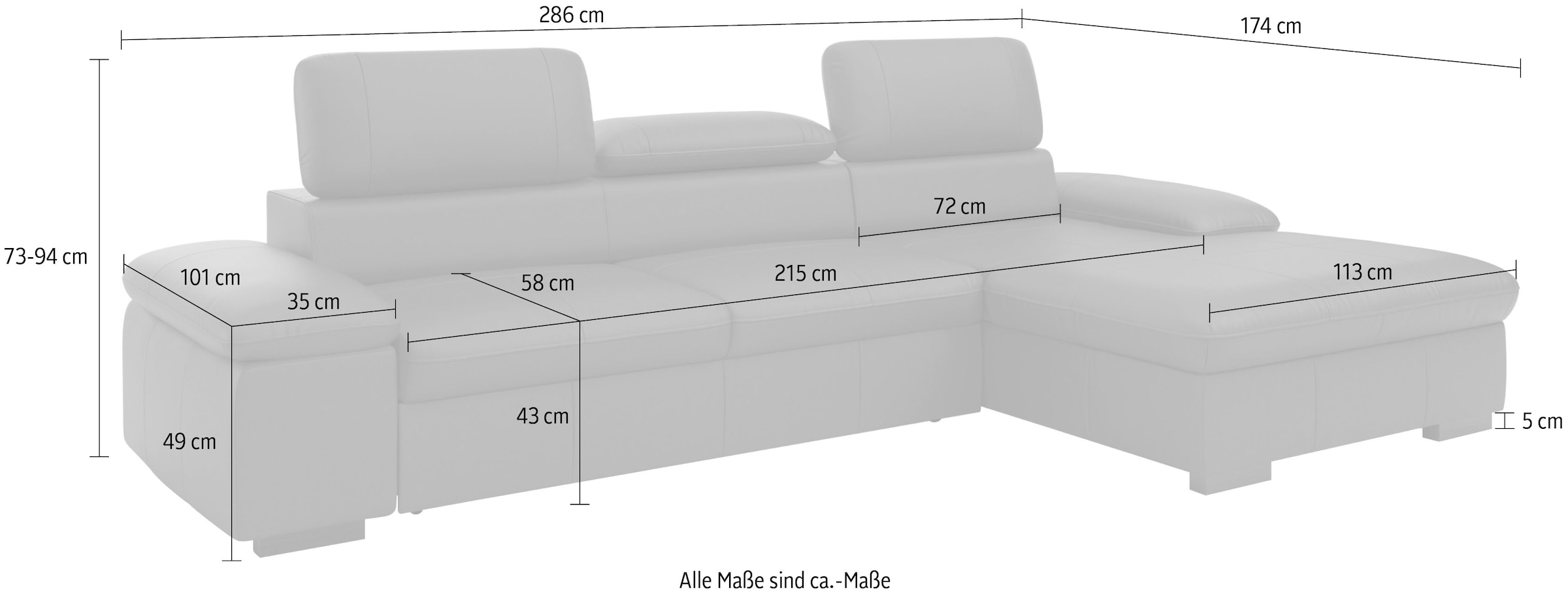 Home affaire Ecksofa »Alberto L-Form«, mit Kopfteilverstellung, wahlweise mit Bettfunktion
