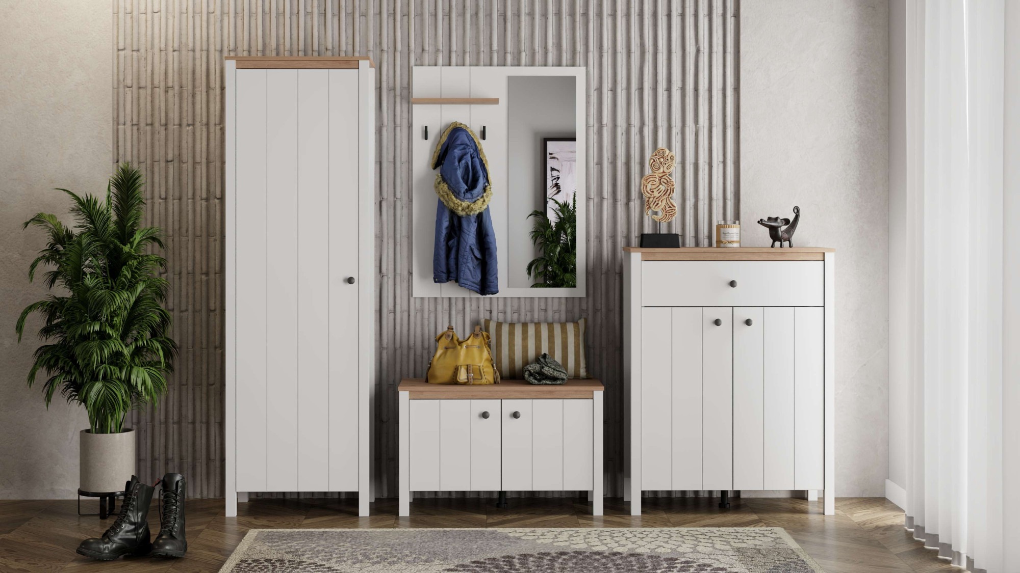 Home affaire Garderoben-Set »Bedford, Flurmöbel, Dielenmöbel, Flurschrank, Flurgarderobe B= 231 cm« 4tlg, 4 Stk. tlg.