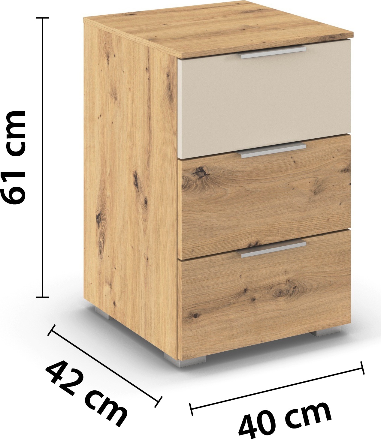 rauch Nachtkommode »Nachttisch Nachtkonsole Nachtschrank ASTANA« Breite 40 cm / Höhe 61 cm,  mit 3 geräumigen Schubladen, Kantengriff in Alufarben MADE IN GERMANY