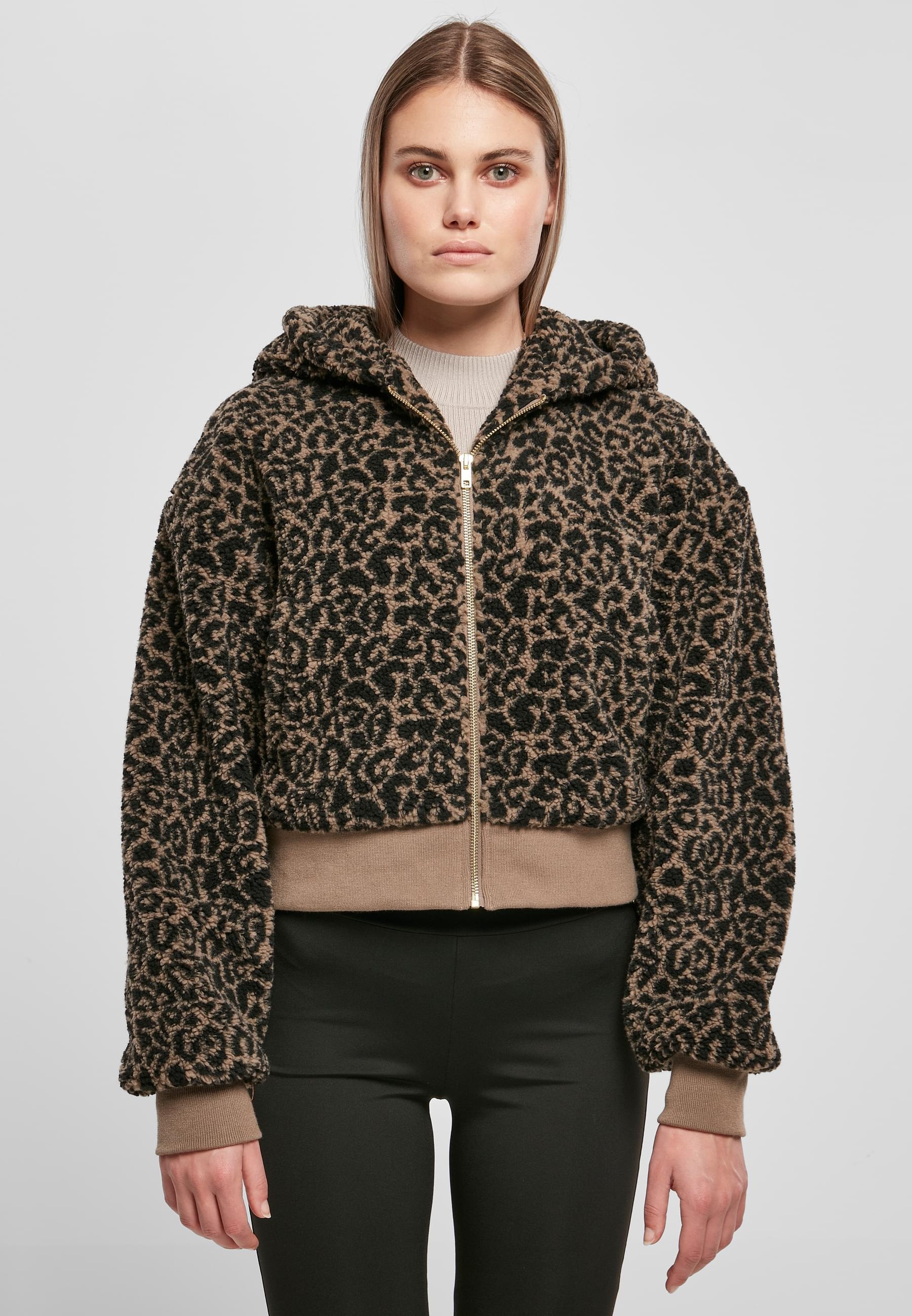 URBAN CLASSICS Allwetterjacke »Urban Classics Damen Ladies Short Oversized AOP Sherpa Jacket«, (1 St.), mit Kapuze