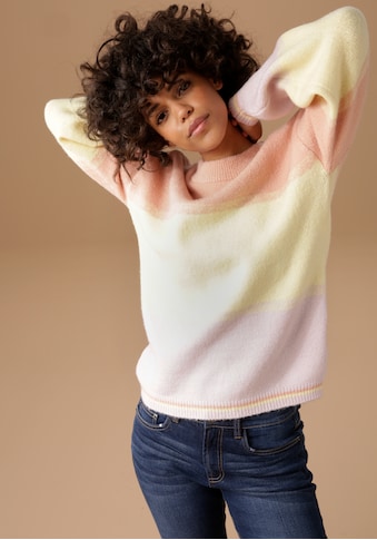 Aniston CASUAL Rundhalspullover, im pastellfarbenen Colorblocking mit leichtem... kaufen