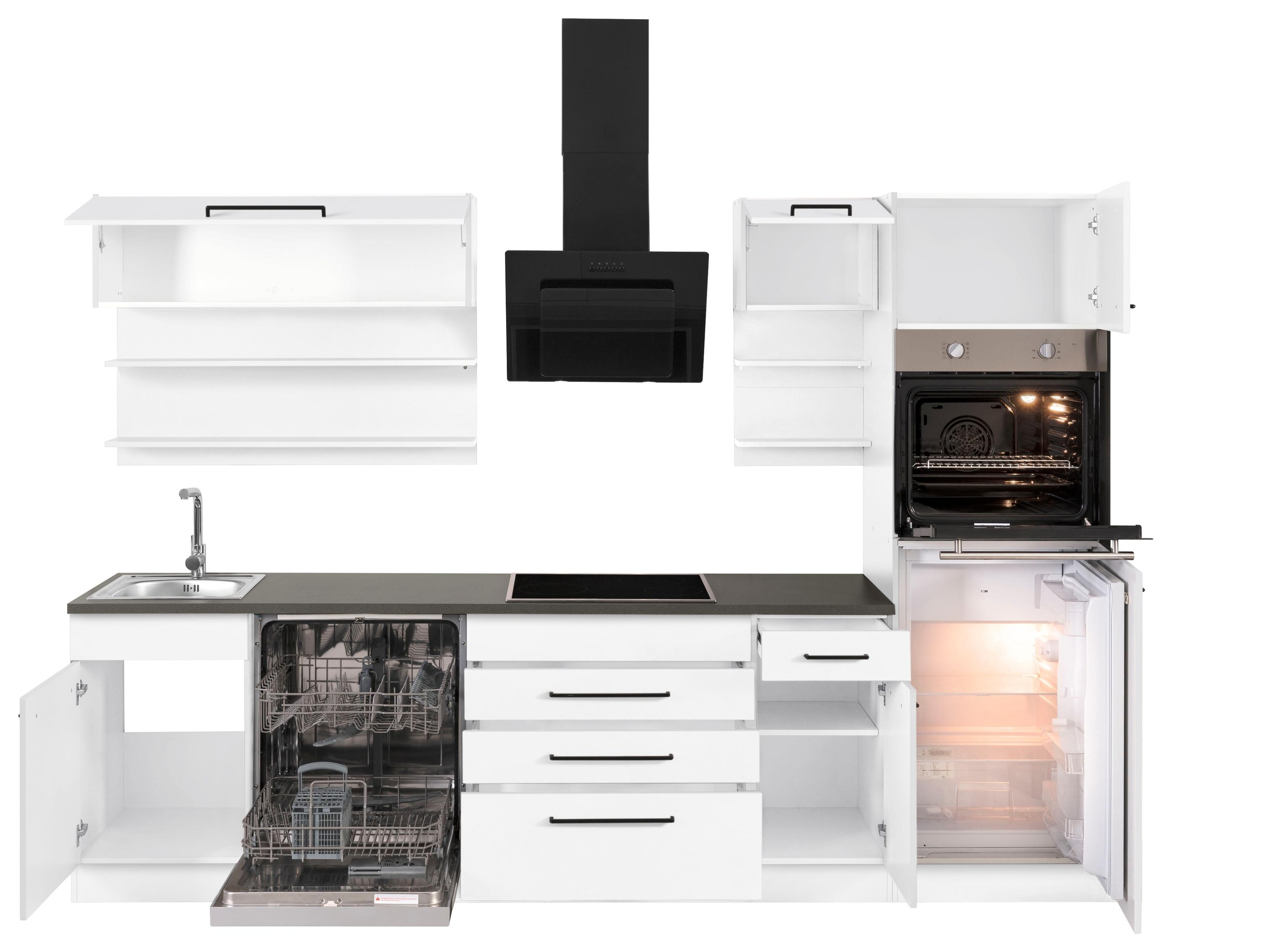 KOCHSTATION Küchenzeile »KS-Tulsa«, ohne E-Geräte, Breite 290 cm, schwarze Metallgriffe, MDF Fronten