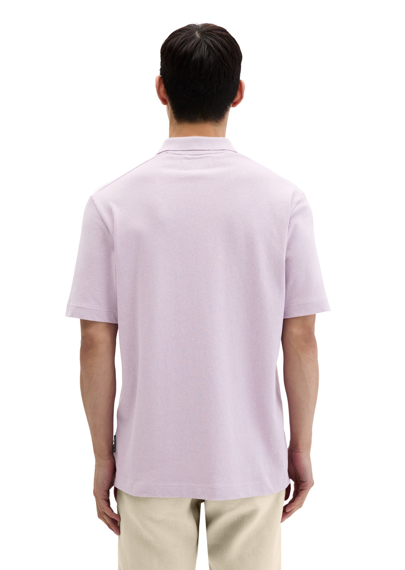 Poloshirt MARC O'POLO "aus Baumwoll-Leinen-Mix", Damen, Gr. L, scatterot orchid, Obermaterial: 80% Baumwolle, 20% Leinen, unifarben, regular fit, Shirts 5