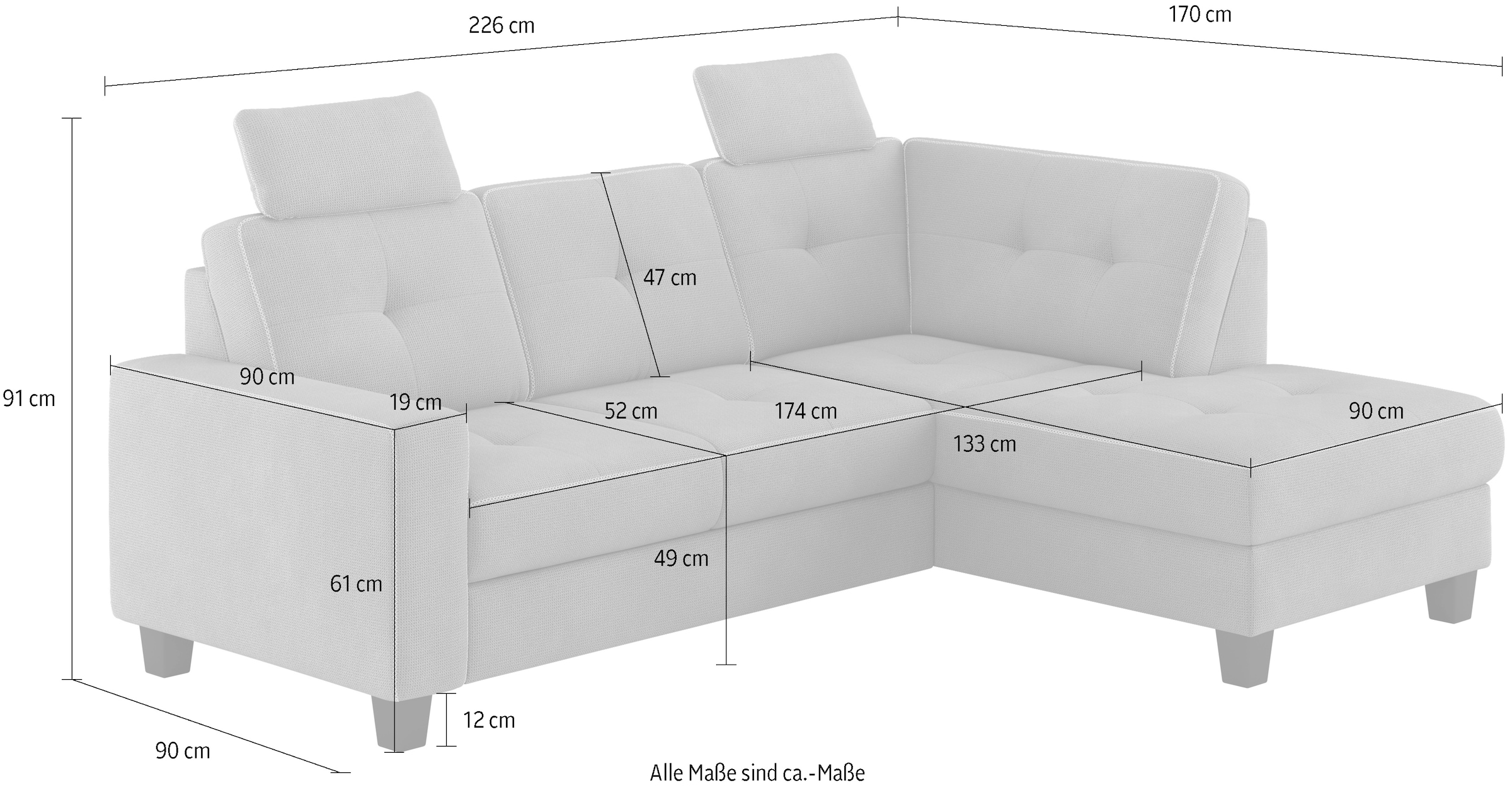 Places of Style Ecksofa »Varese«, Kreuznaht in beige