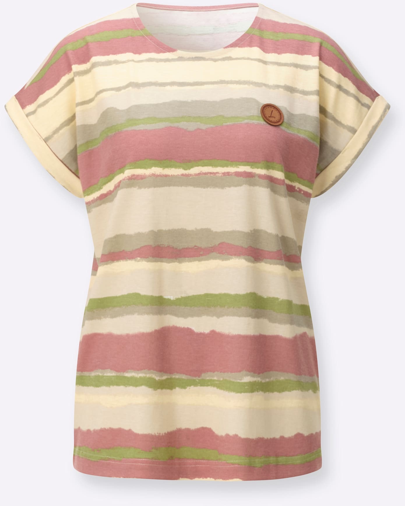 Kurzarmshirt CASUAL LOOKS "Shirt", Damen, Gr. 46, rosenholz, sand, bedruckt, 100% Baumwolle, gemustert, gestreift, mehrfarbig, Rundhals, Shirts 2