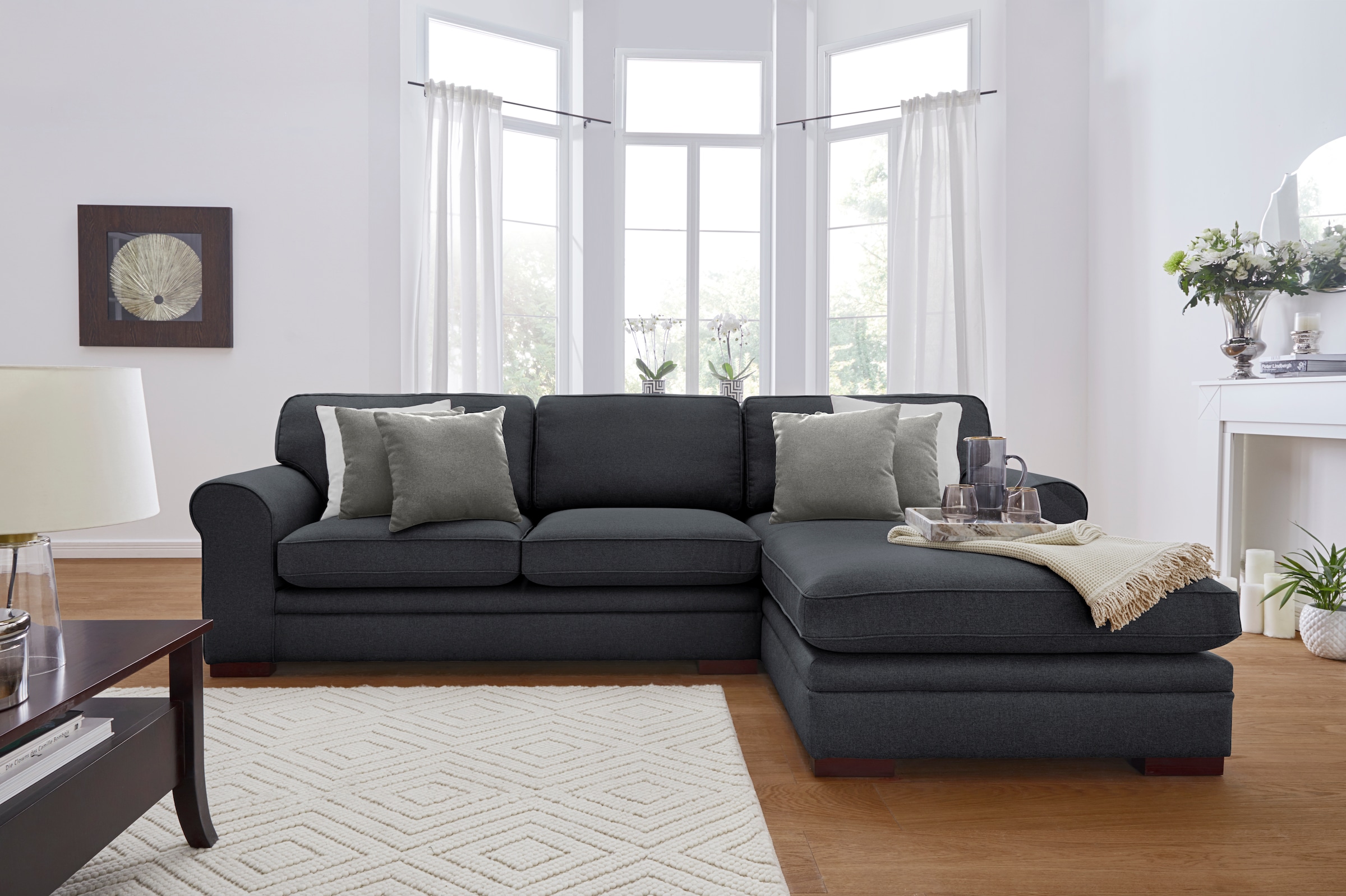 Home affaire Ecksofa »Broughton L-Form«, weicher Sitzkomfort, incl. 4 Zierkissen, Keder
