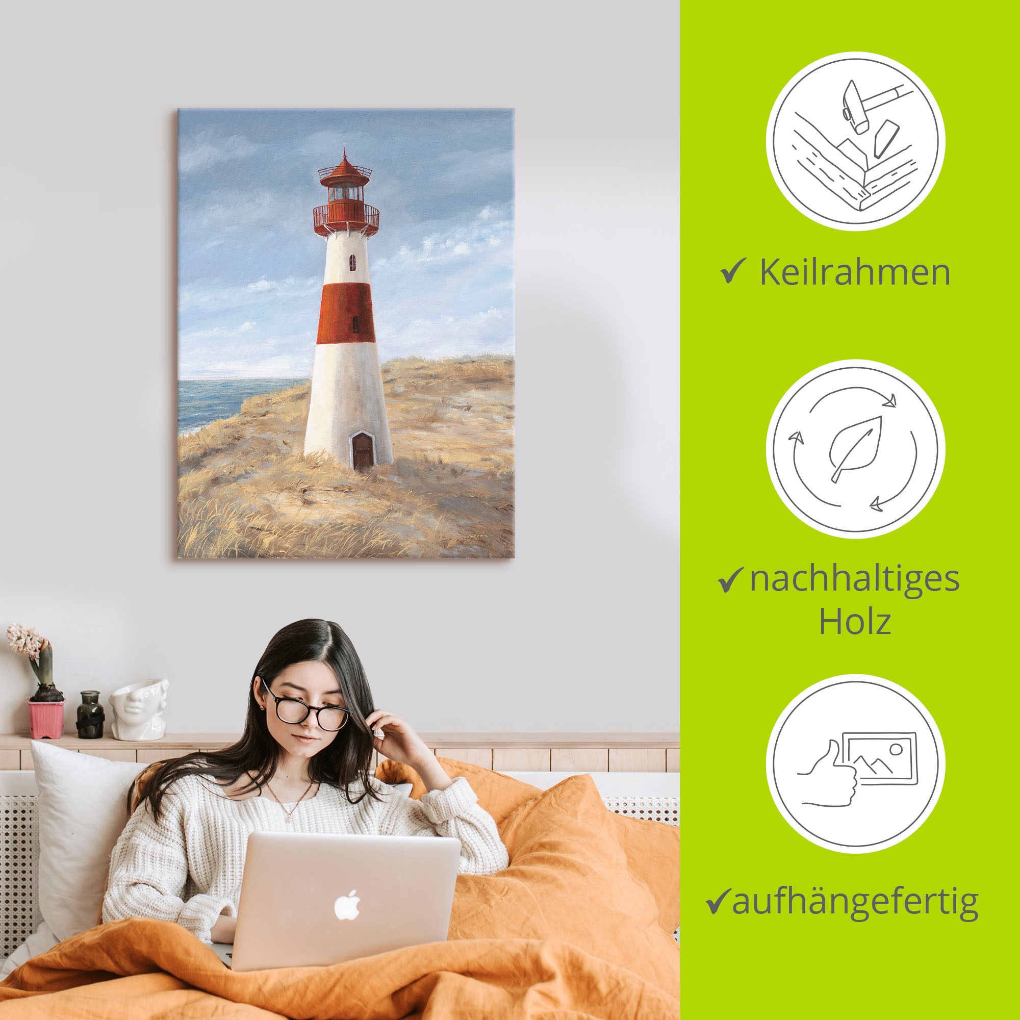 Artland Wandbild »Leuchtturm I«, Gebäude, (1 St.), als Alubild, Outdoorbild, Leinwandbild, Wandaufkleber, versch. Größen