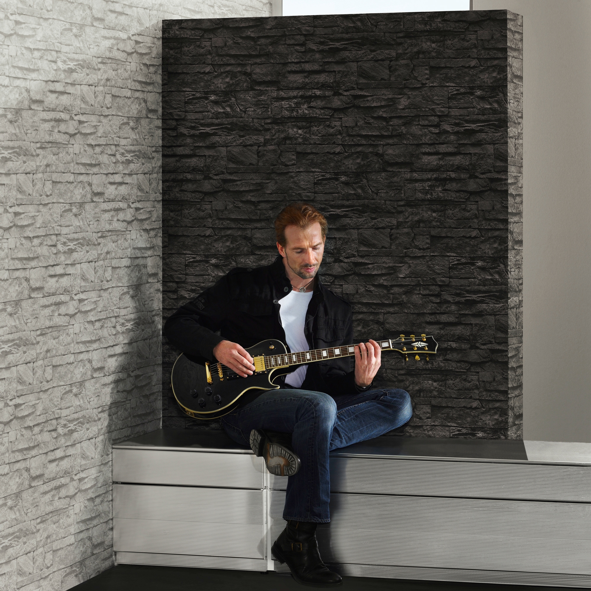 living walls Vinyltapete »Best of Wood`n Stone 2nd Edition«, Steinoptik-gemustert-Motiv, Modern Tapete Stein Tapeten Wohnzimmer Schlafzimmer Küche Flur Design