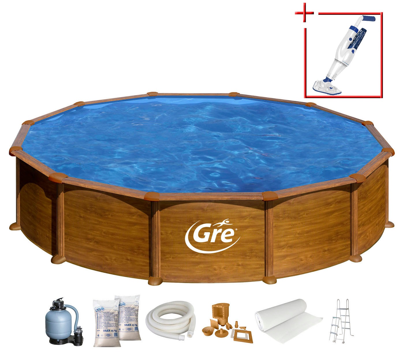 Rundpool GRE, H:132cm Ø:550cm, braun, Schwimmbecken, "Mauritius inkl. Zubehör", Höhe: 132 cm, in versch. Größen erhältlich