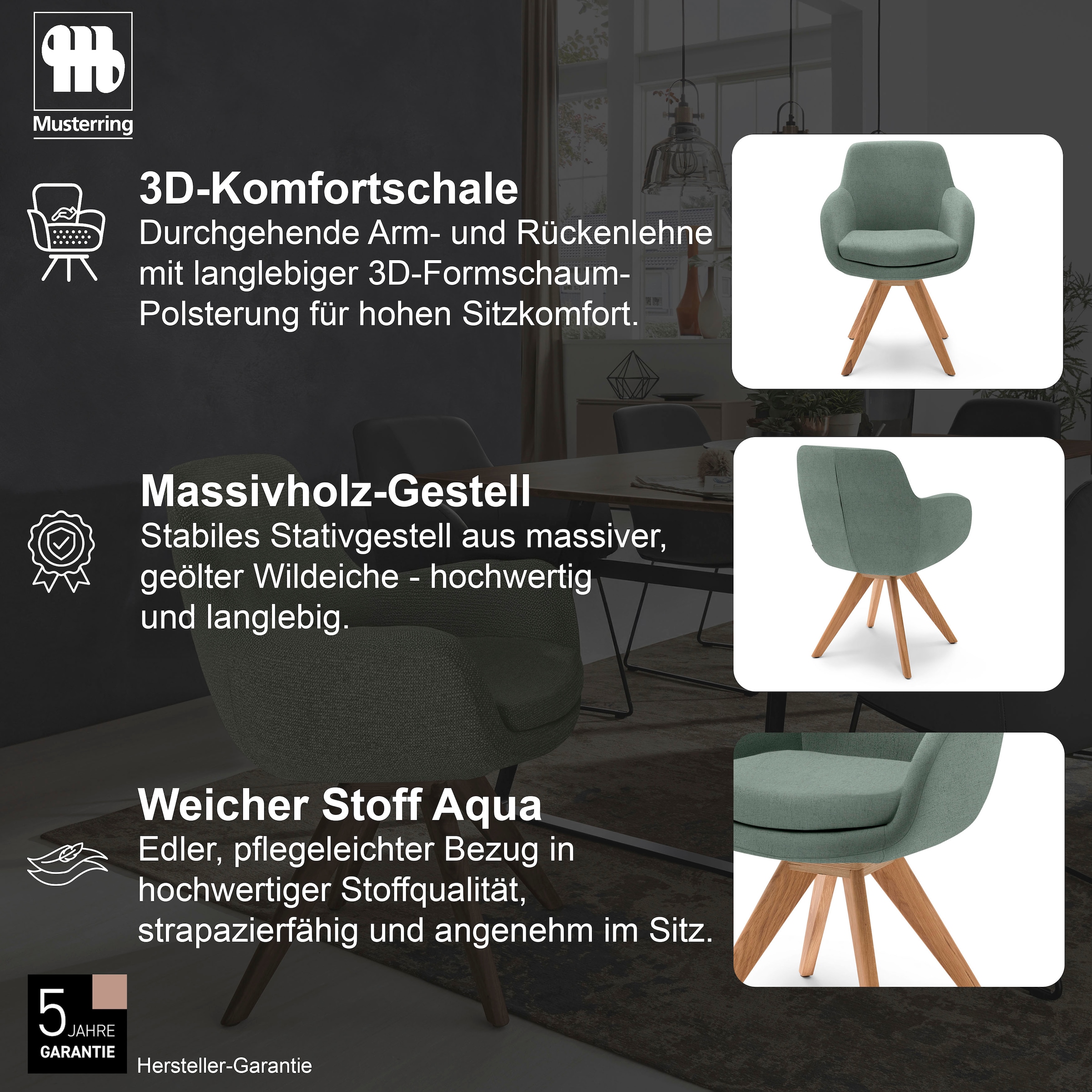 Musterring Esszimmerstuhl »Tavia« (Set) 2 Stk.Stativgestell Wildeiche massiv, Drehfunktion optional, diverse Farben