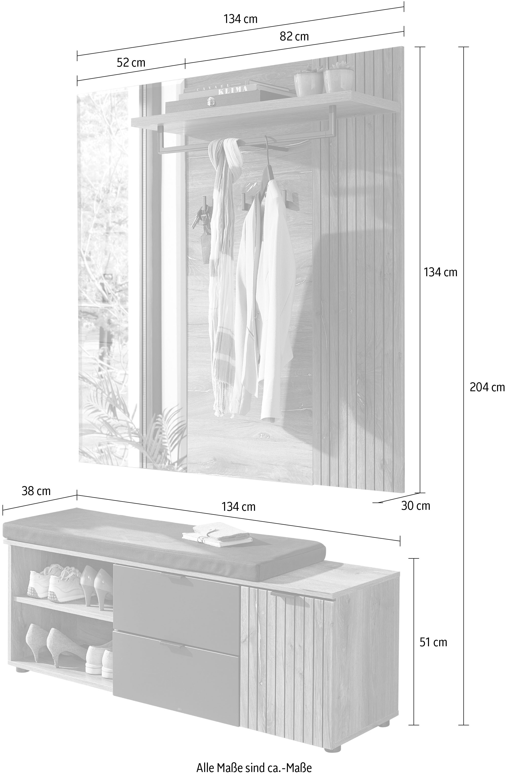 Innostyle Garderoben-Set »LINEA Garderoben Set,besteht aus 2 Typen, 134x204x38cm (B/H/T)«, (2 St.)