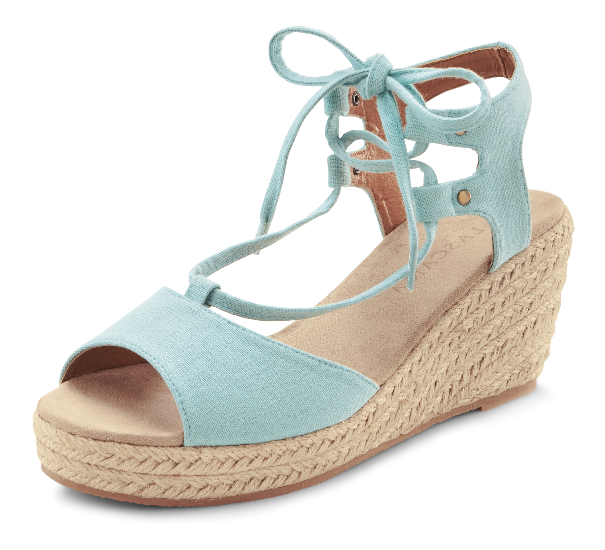 LASCANA Keilsandalette »Sommerschuh, offener Schuh, Sandale, Sandalette,«  mit Keilabsatz, Bast-Optik & Schnürung VEGAN