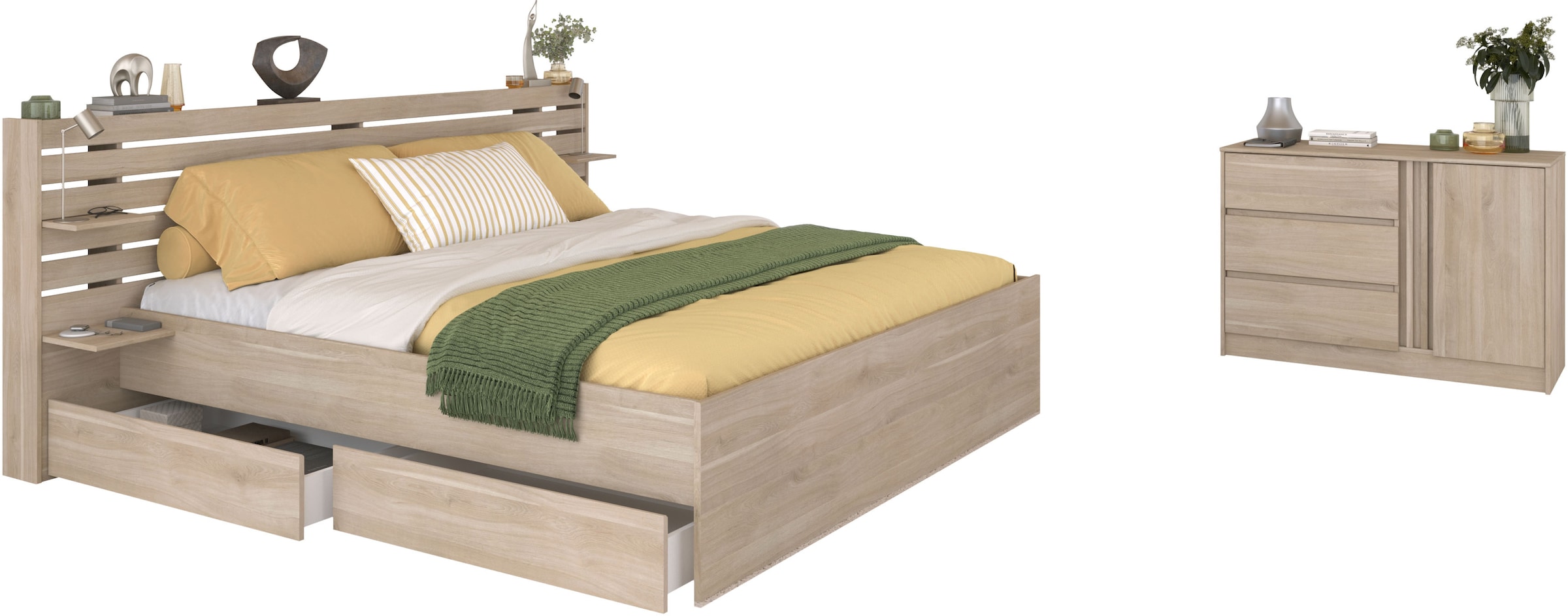 Parisot Schlafzimmer-Set »Parisot Escale«, (3 tlg.), Einsatz der Kommode drehbar - Eiche oder Weiss, viel Stauraum