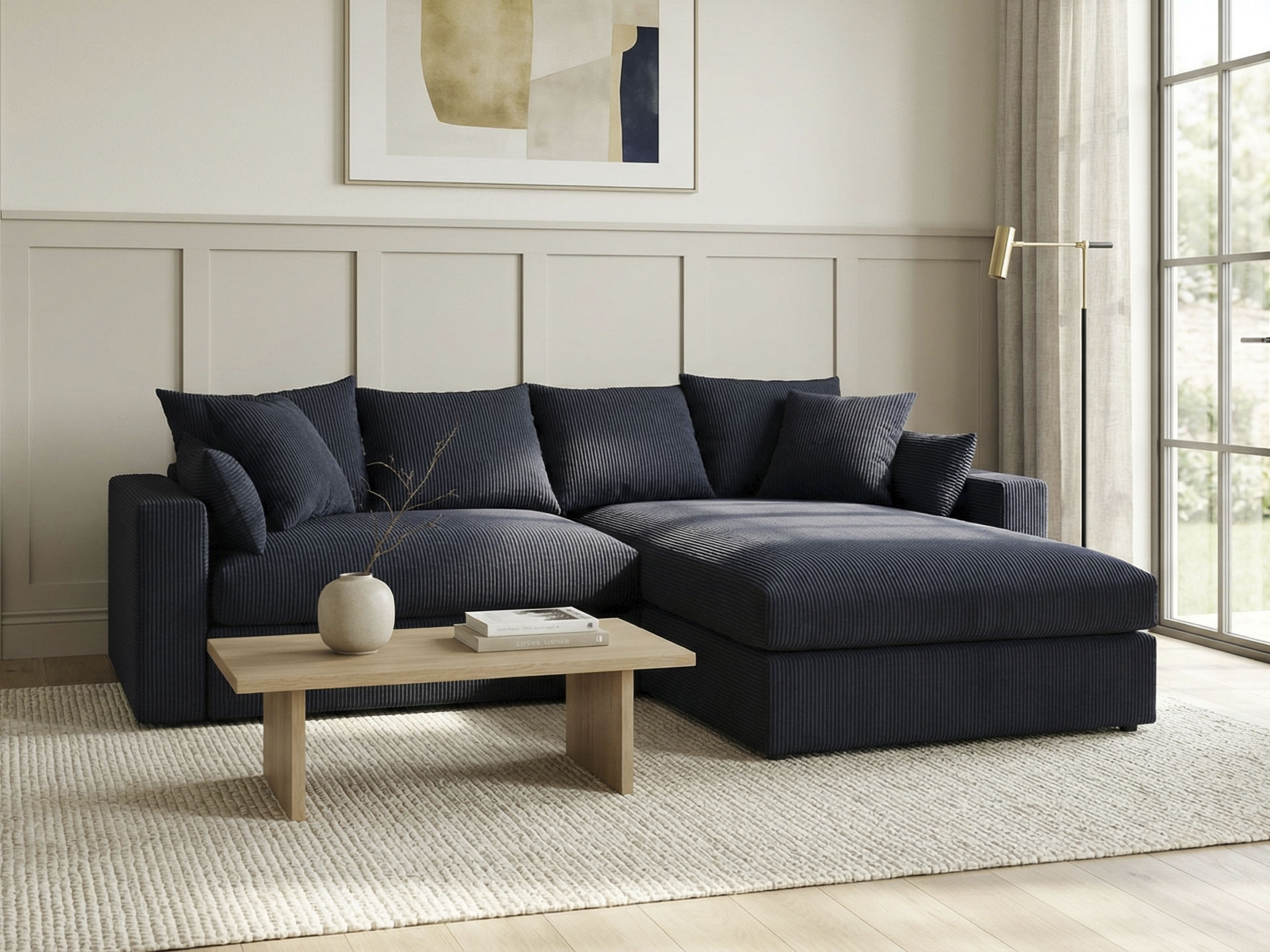 OTTO home Ecksofa "Cosy Lounge L-Form, Breite 268 cm" Mega-Sofa mit Cordstoff bezogen, mit Federkern & 5 Zierkissen
