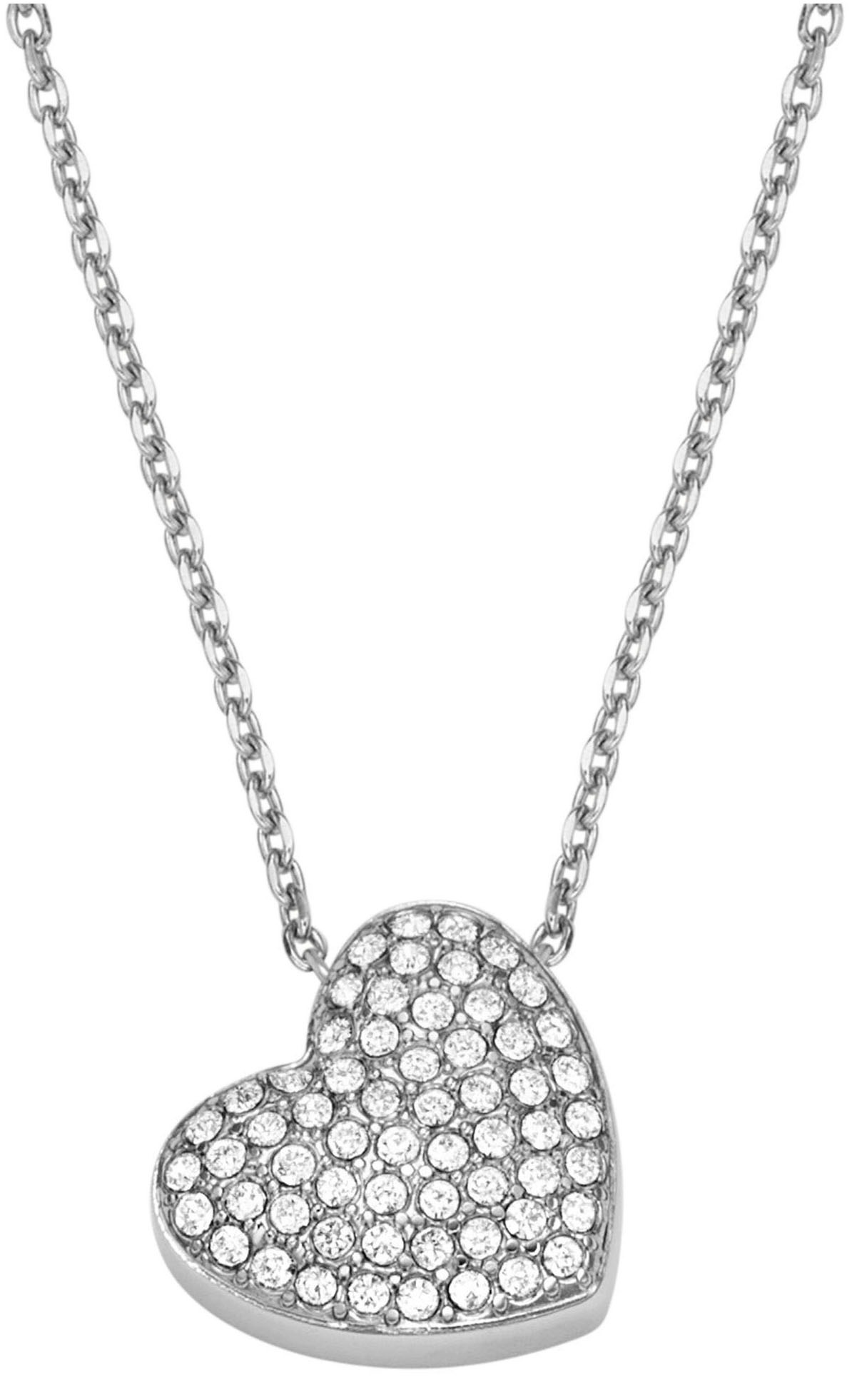 Kette mit Anhänger FOSSIL "Schmuck Geschenk Edelstahl Halskette SADIE", silber (edelstahlfarben, kristallweiß), Halsketten, Damen, Edelstahl, L: 45 B: 1,2mm, glitzernd, mit Glasstein, B:1,2mm 2