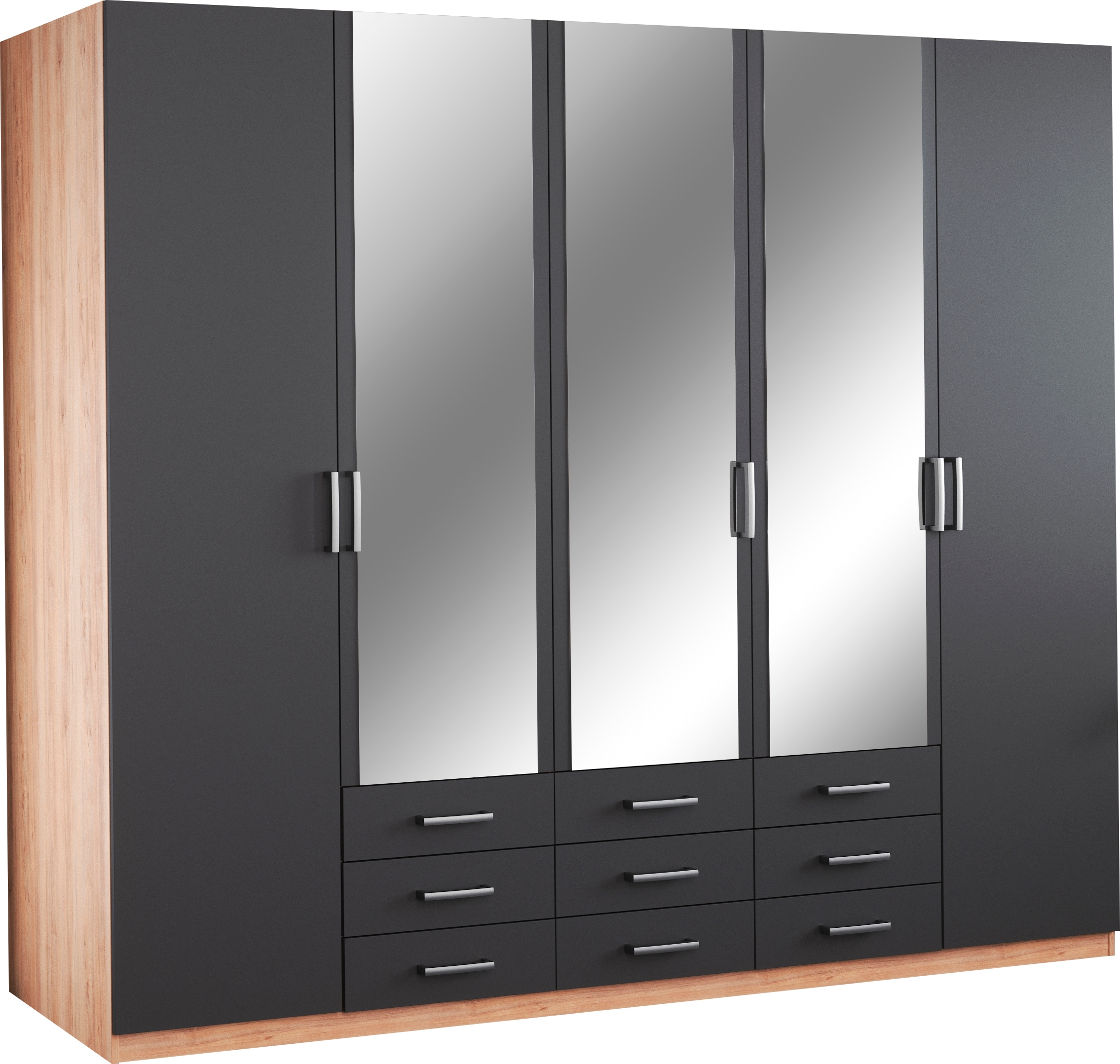 priess Kleiderschrank "Amsterdam, viel Stauraum durch viele Schubkästen, Spiegeltüren" Optional mit LED-Beleuchtung, Made in Germany