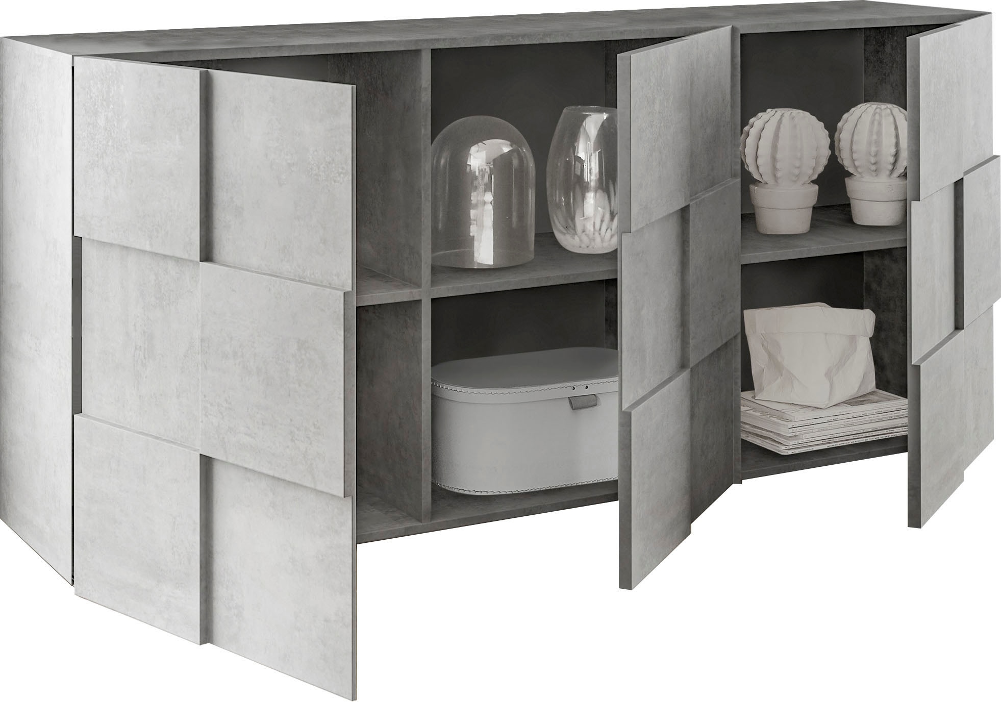 INOSIGN Sideboard »Dama Breite 181, Kommode 3 Türen, Anrichte«, Front in 3D-Optik, viel Stauraum, verschiedene Farben